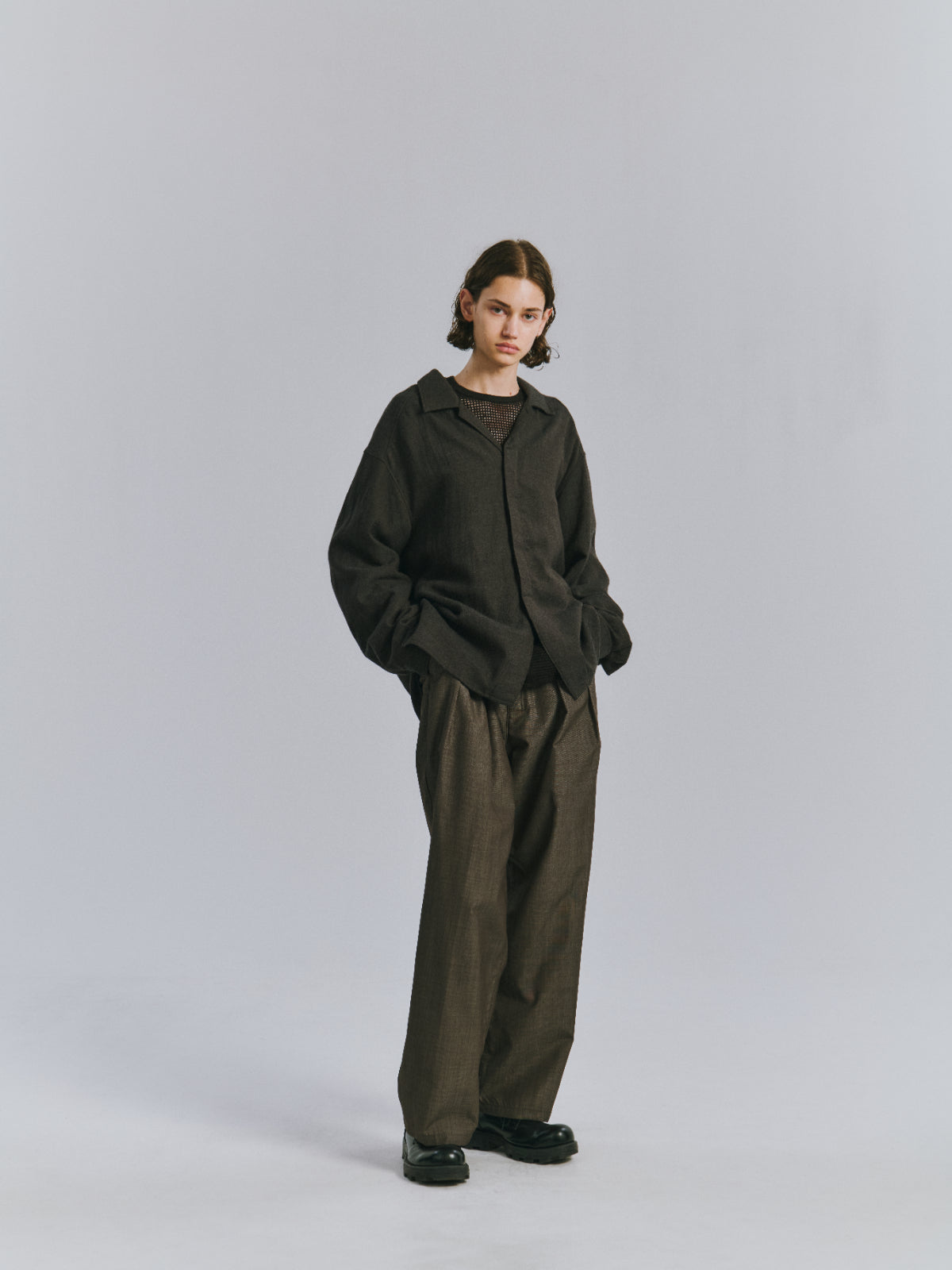 AGING LINEN CROSS-LINE SHIRT(BLACK)
