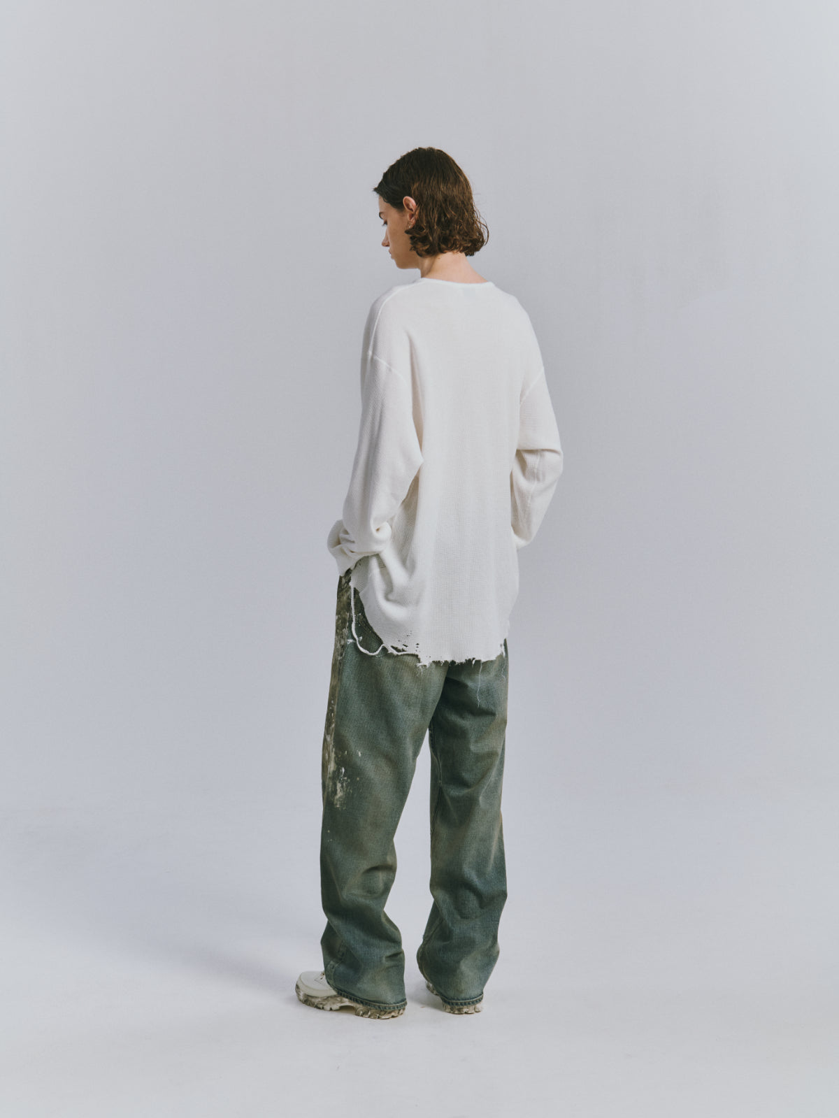 DAMAGE WAFFLE CREW LS(WHITE)