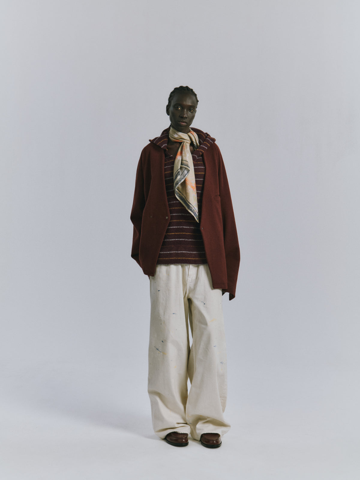 W/CA NO COLLAR DOUBLE JACKET(MARRON)