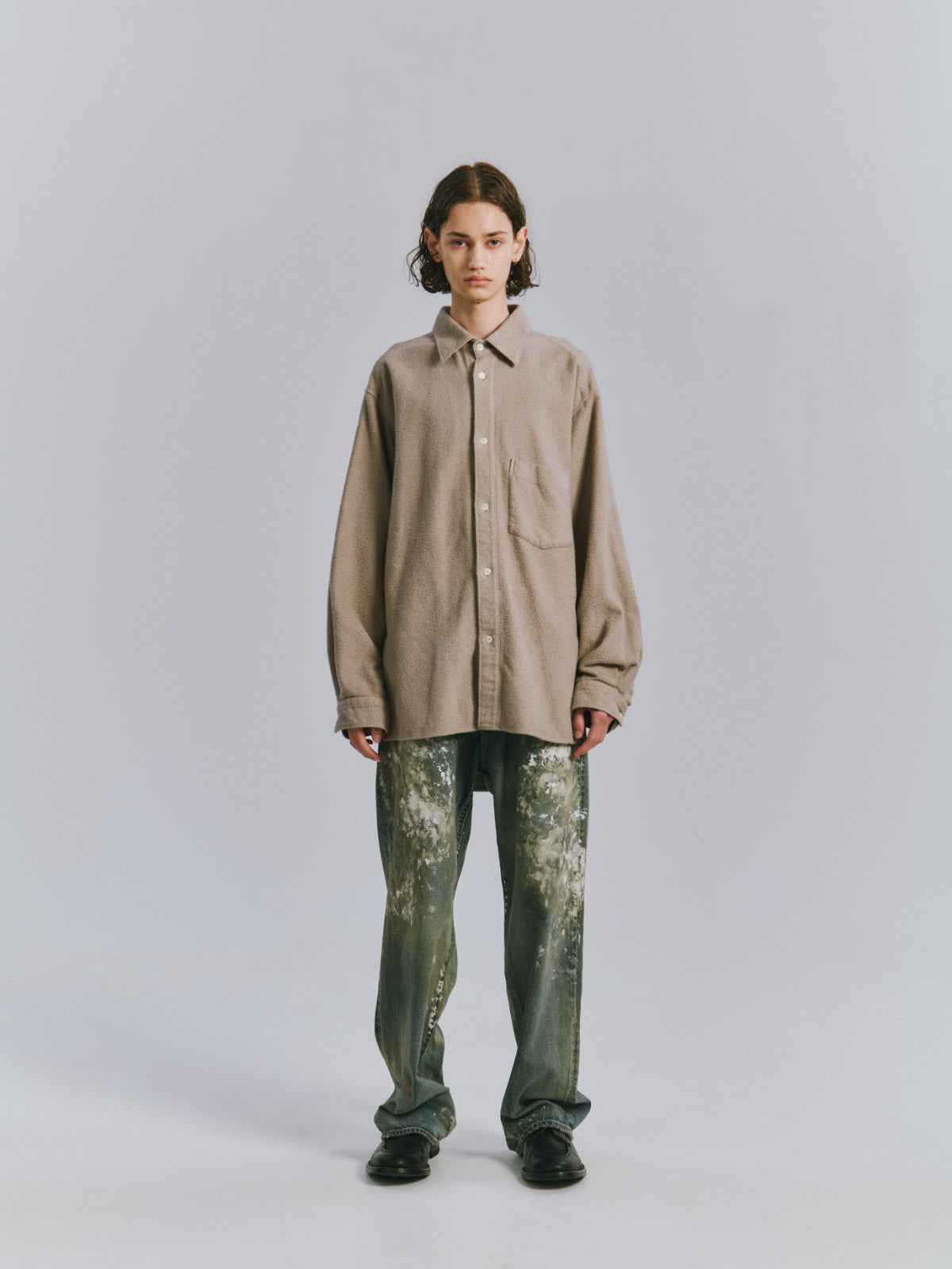 BRUSHED COTTON OVER SHIRT(GREIGE)