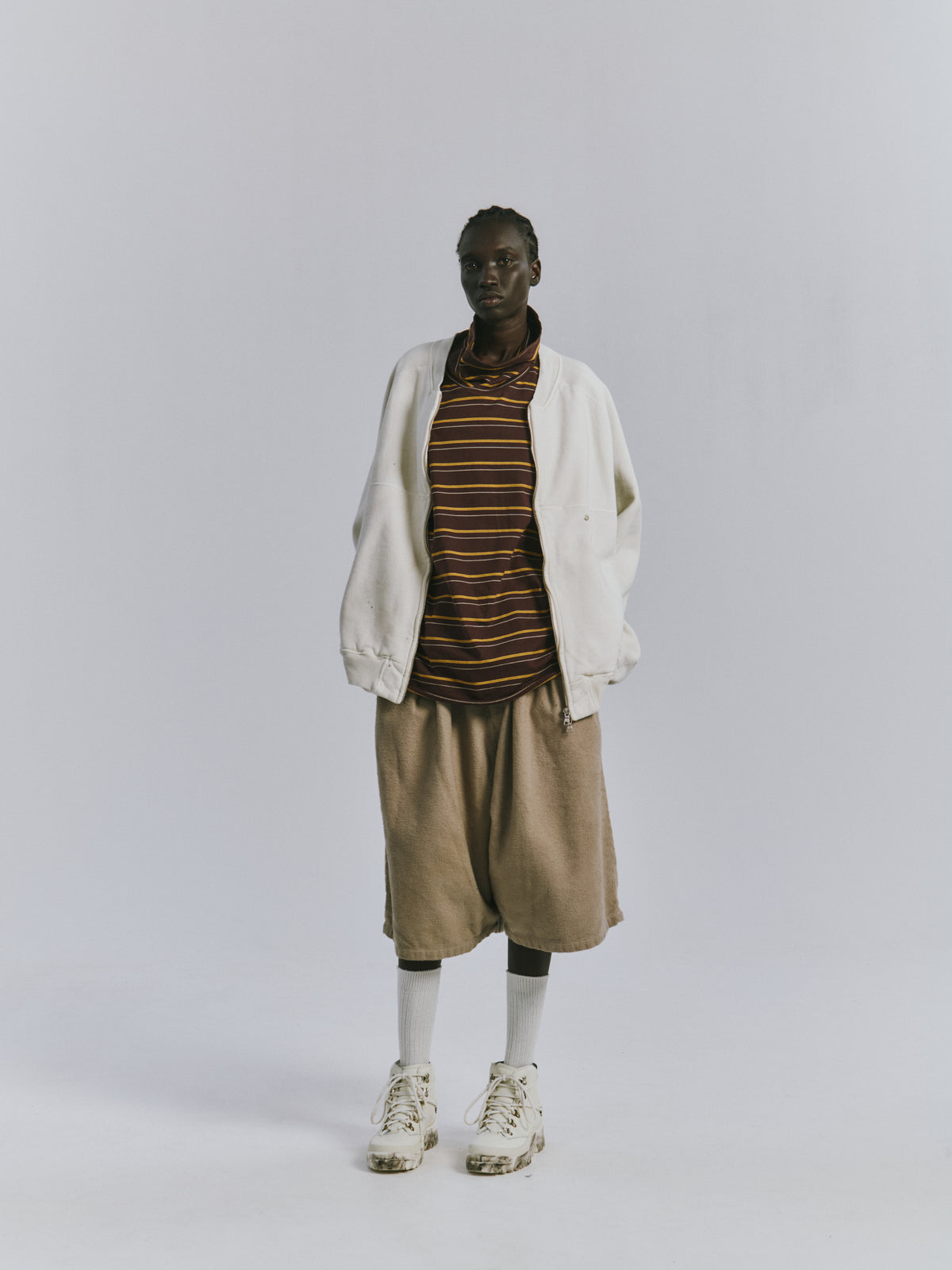 FLEECE-LINED SWEAT VARSITY SHIRT(WHITE)