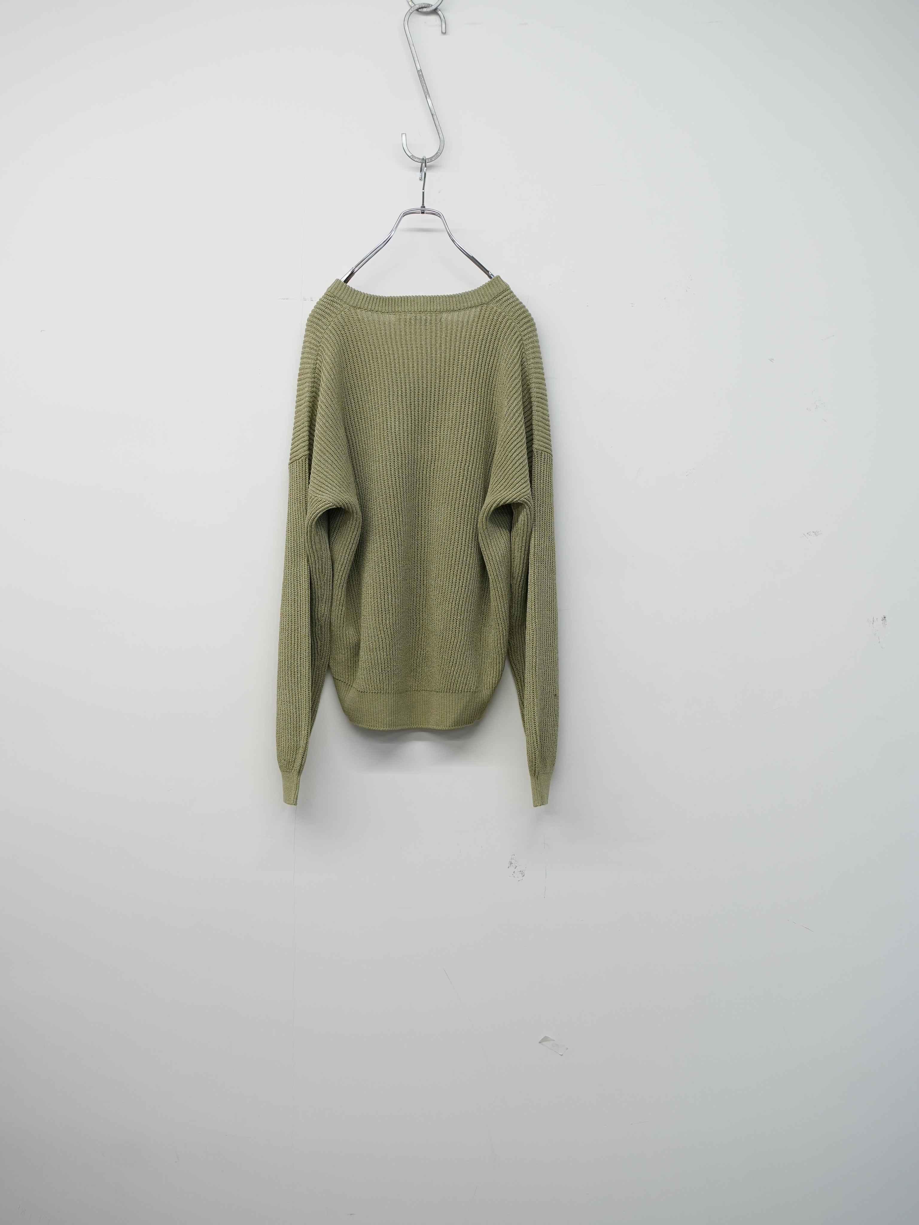RIBBED V NECK DROPSHOULDER SWEATER(Light khaki)