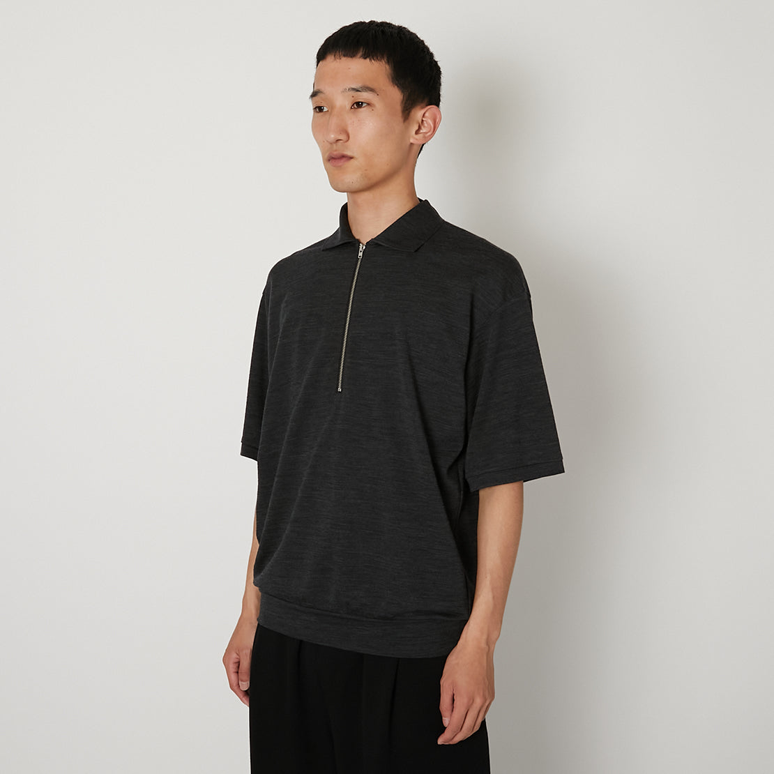 Super 140's Melino Wool Short Sleeve Half Zip