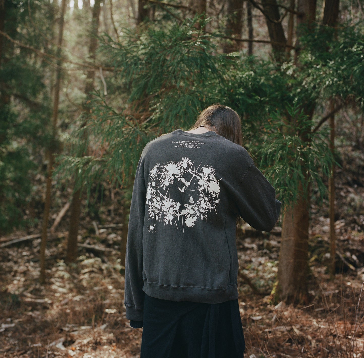 Over dyed Sweat Shirt "FLOWERS"(Black)