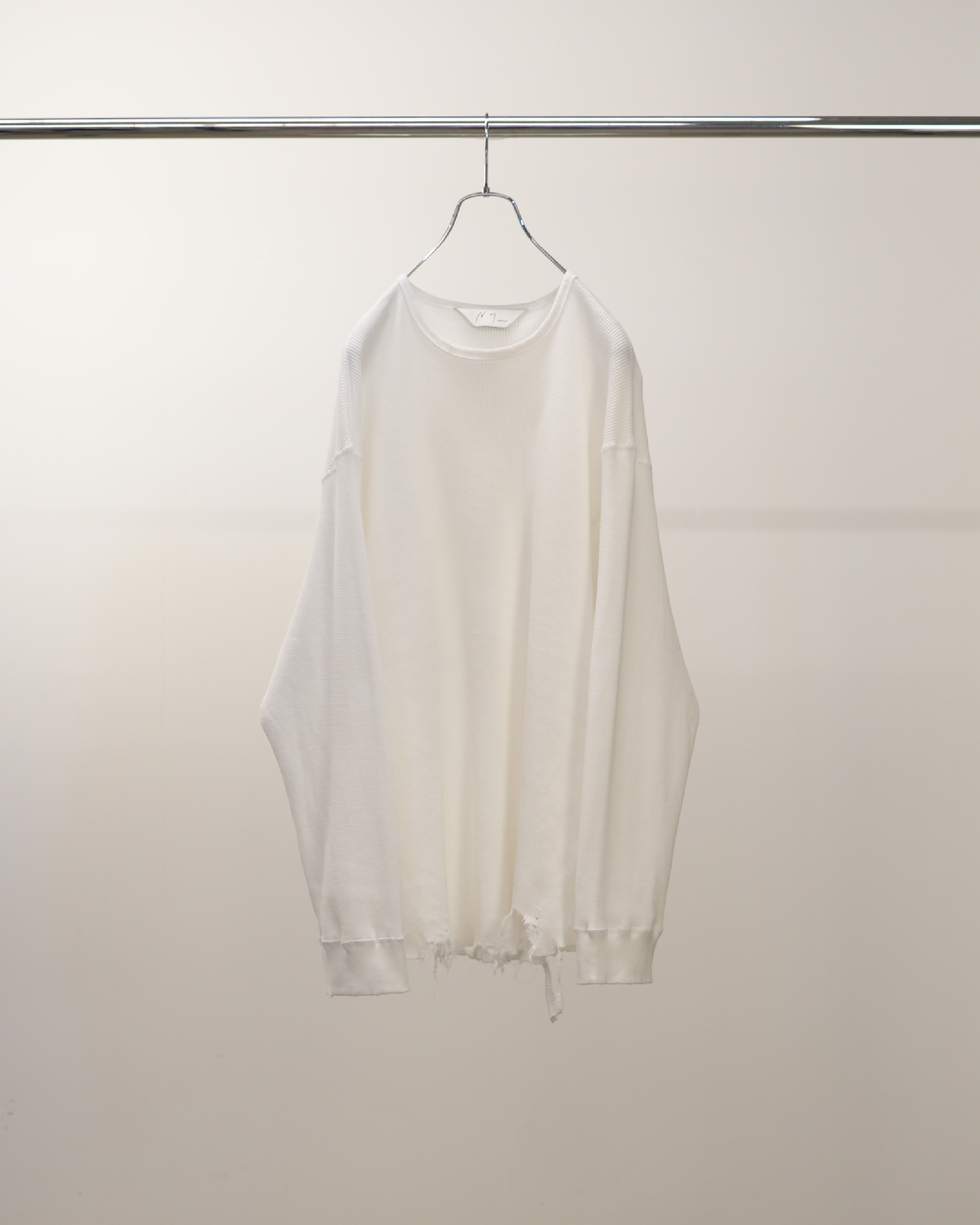 DAMAGE WAFFLE CREW LS T-SHIRT(WHITE)