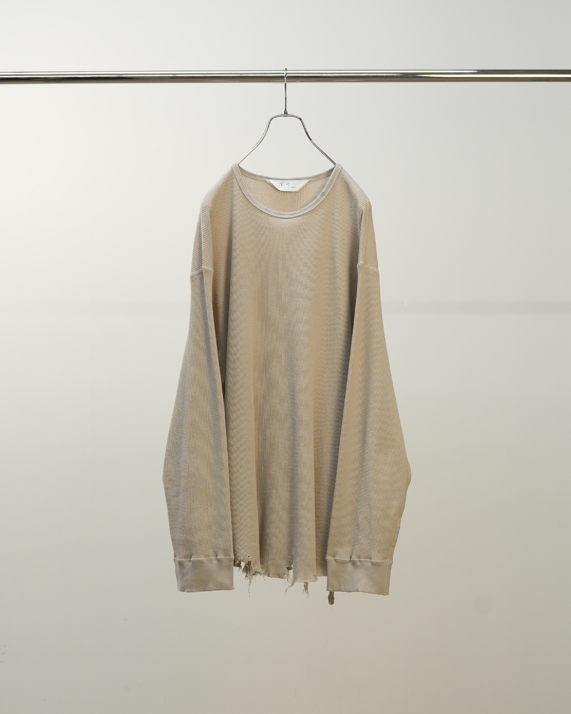DAMAGE WAFFLE CREW LS T-SHIRT(GREIGE)