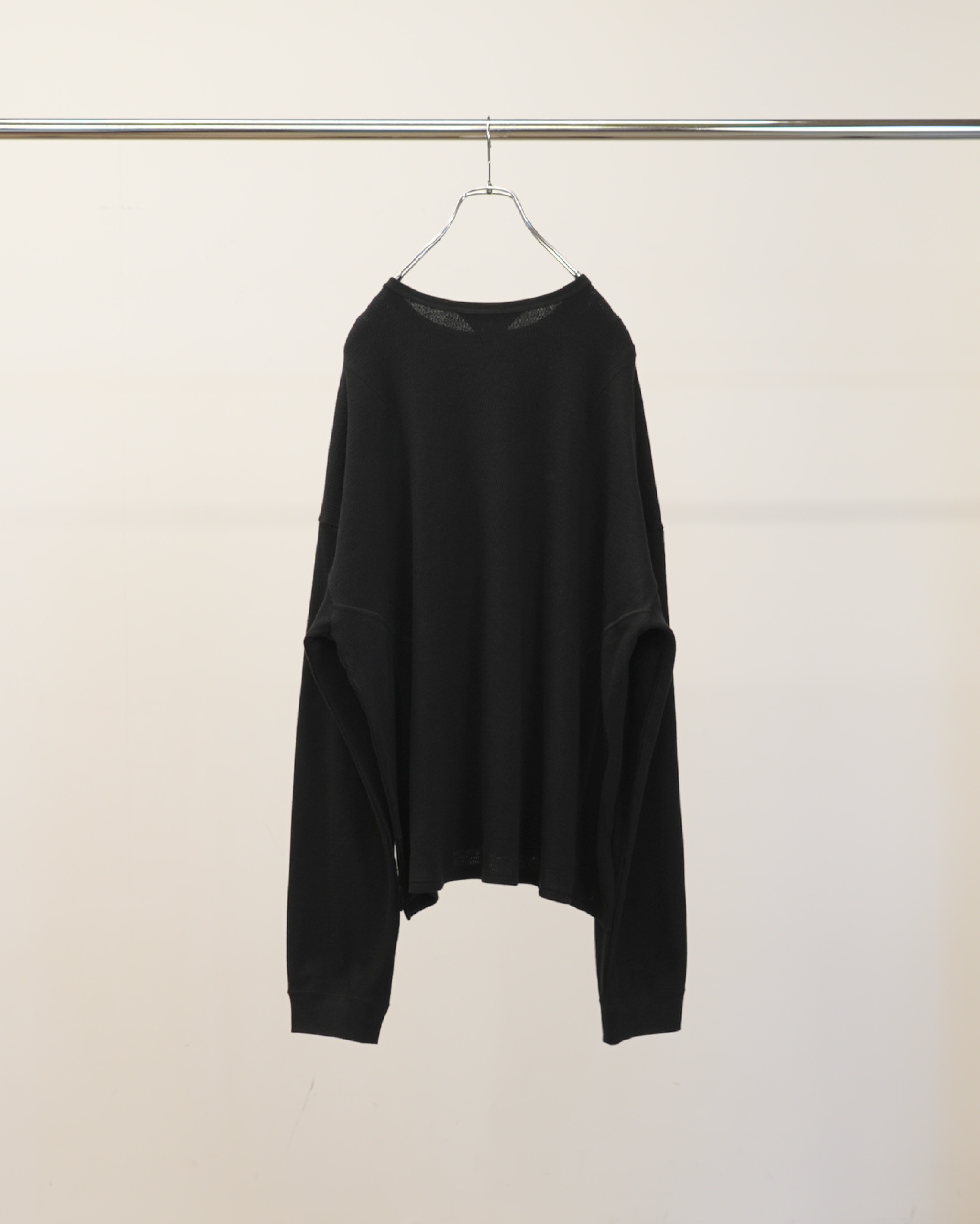 WAFFLE CREW NECK LS(BLACK)