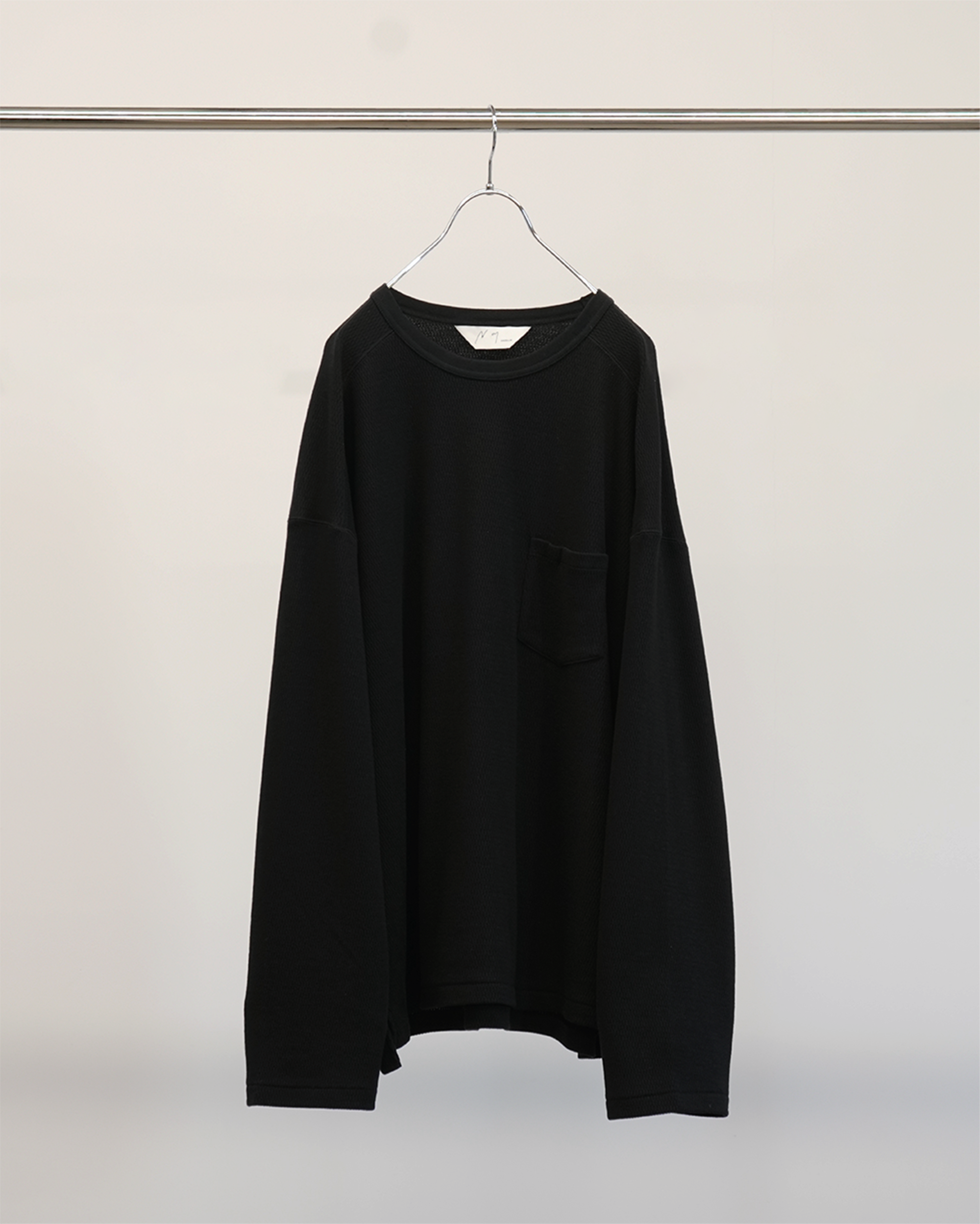 WAFFLE CREW NECK LS T-SHIRT(BLACK)
