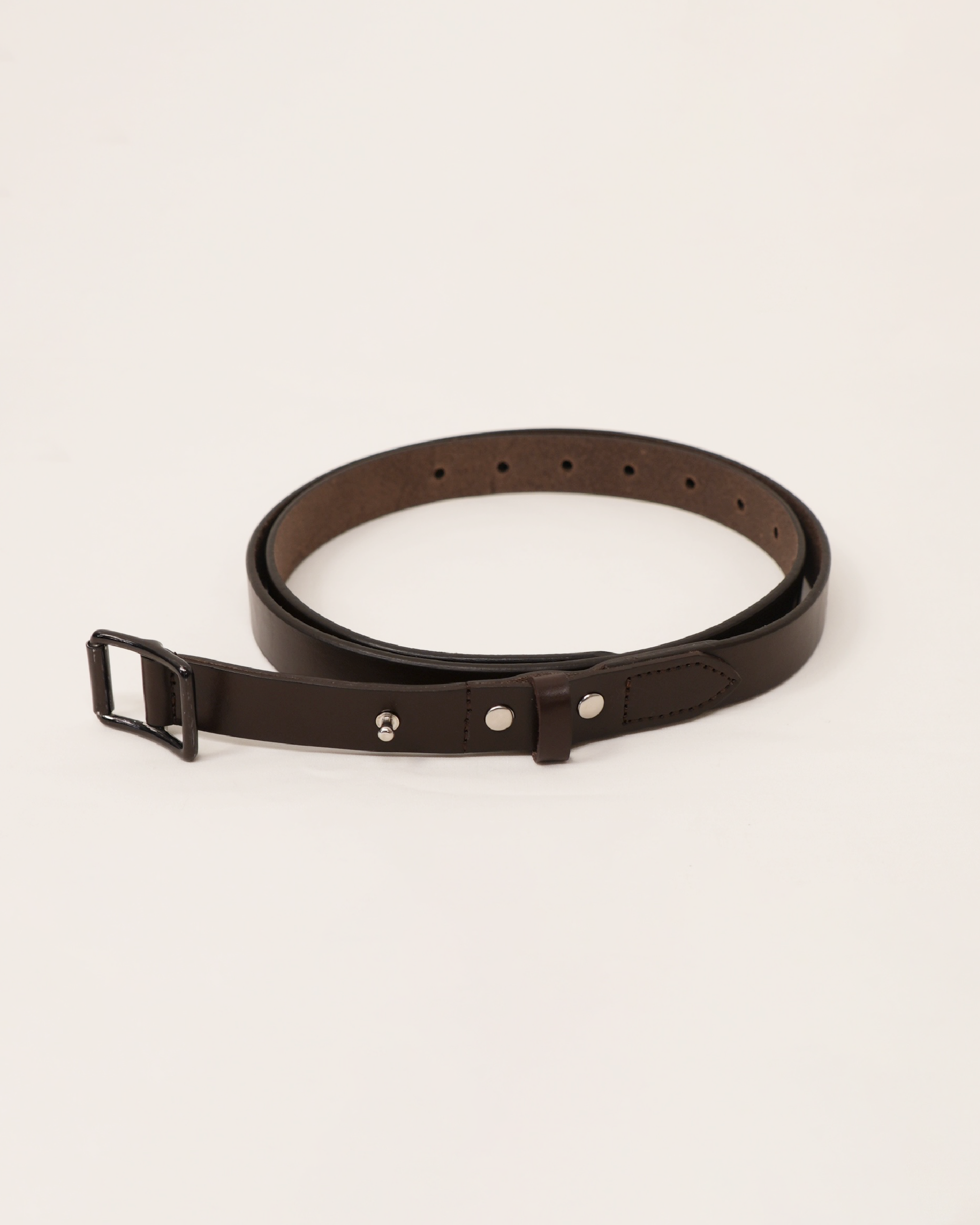 BUTTON STUD LEATHER BELT(BROWN)
