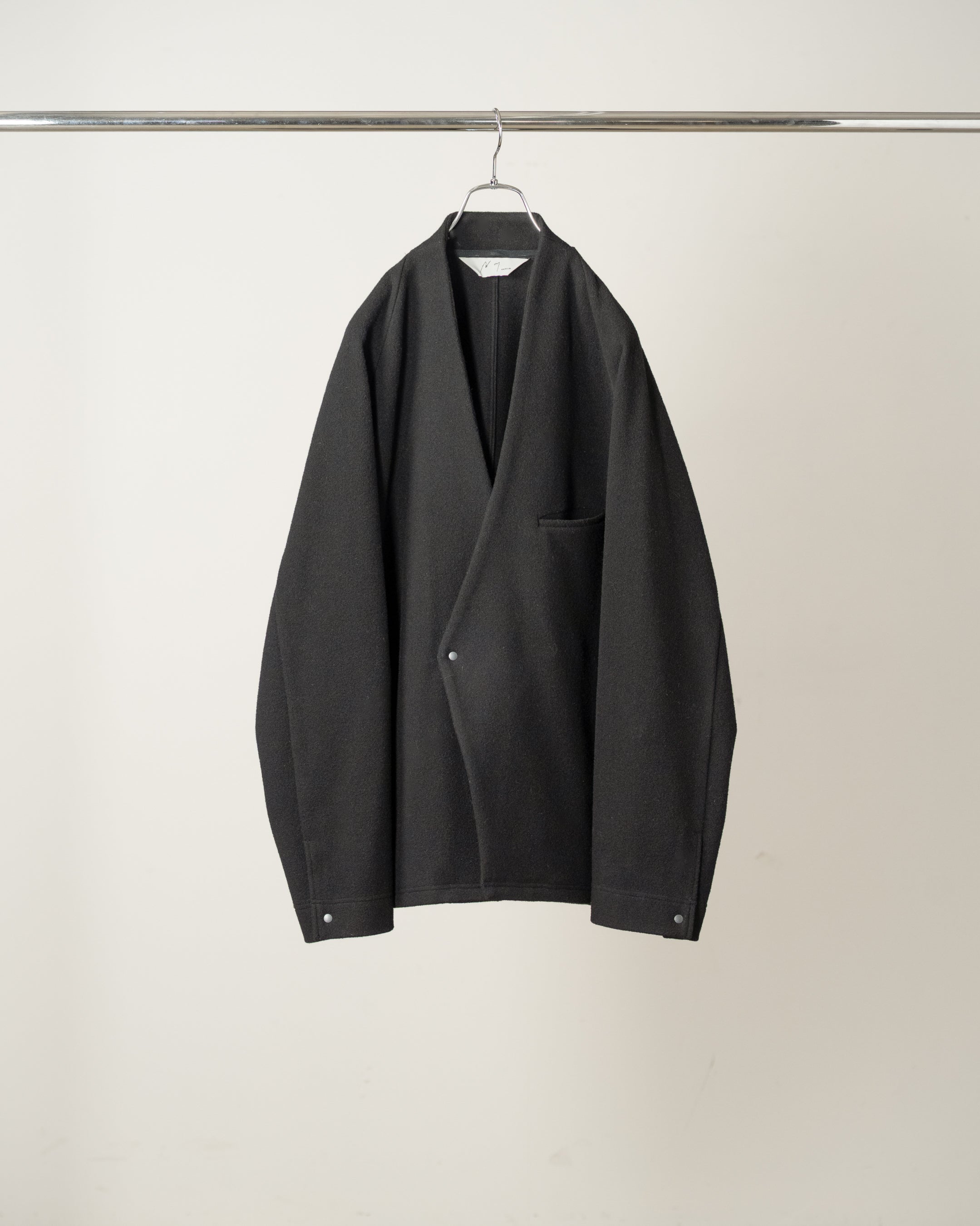 W/CA NO COLLAR DOUBLE JACKET(BLACK)