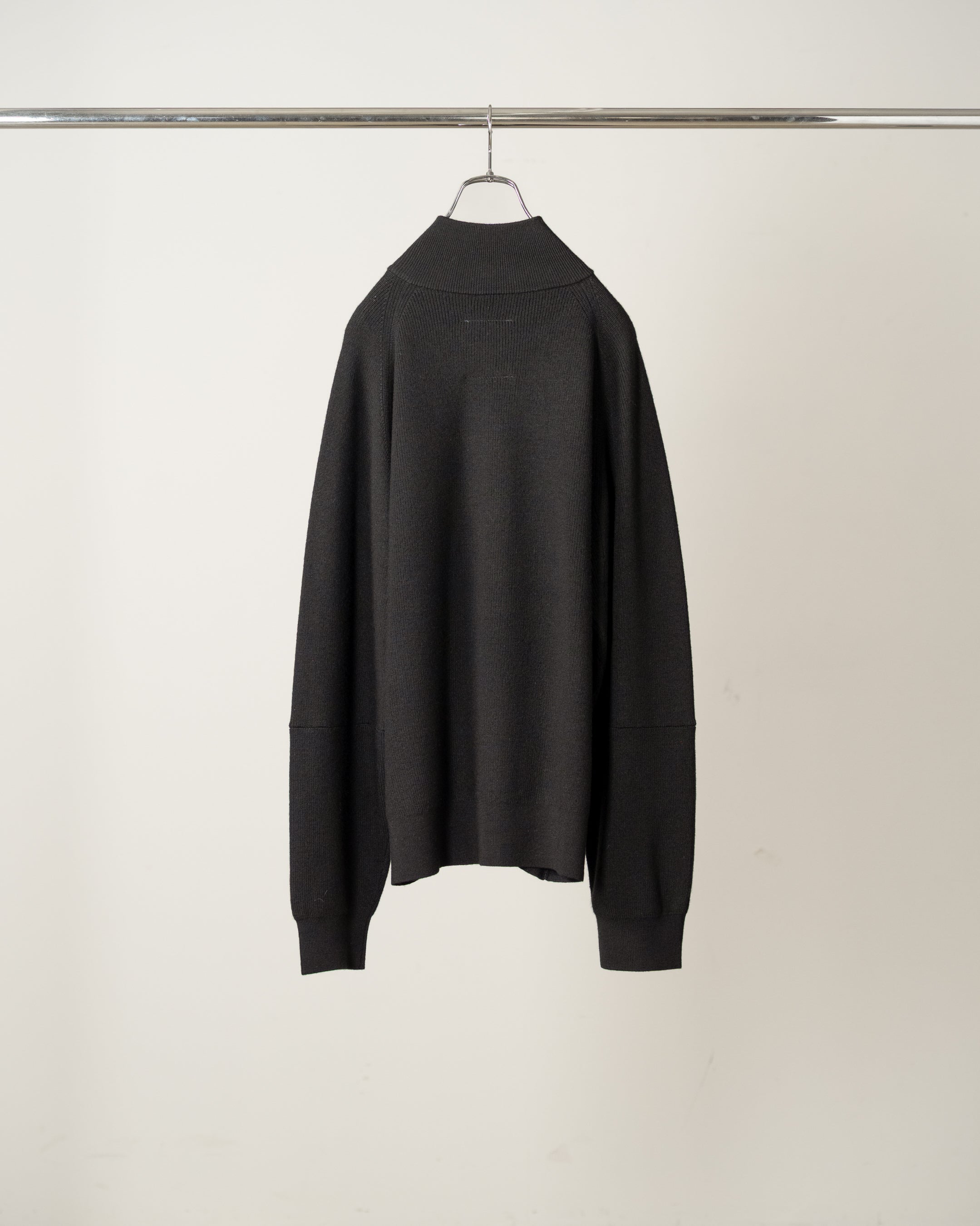 120'S WOOL HALF ZIP KNIT(BLACK)