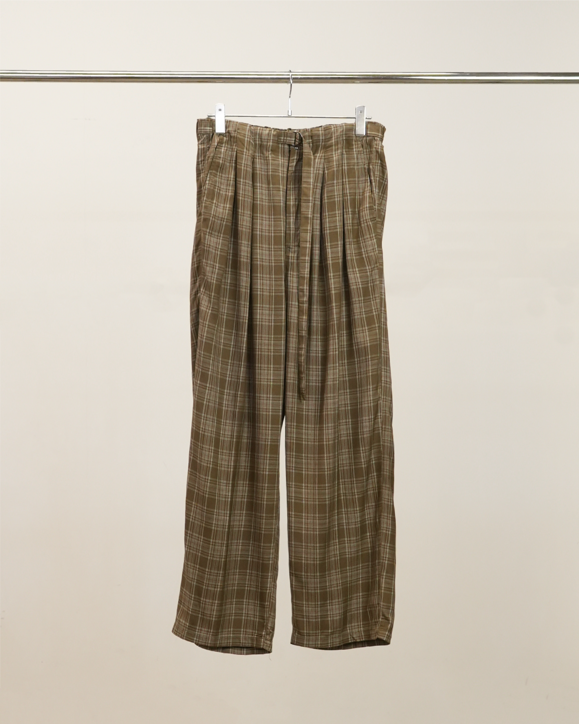 AGING CHECK BELT-LESS SLACKS(GREEN)
