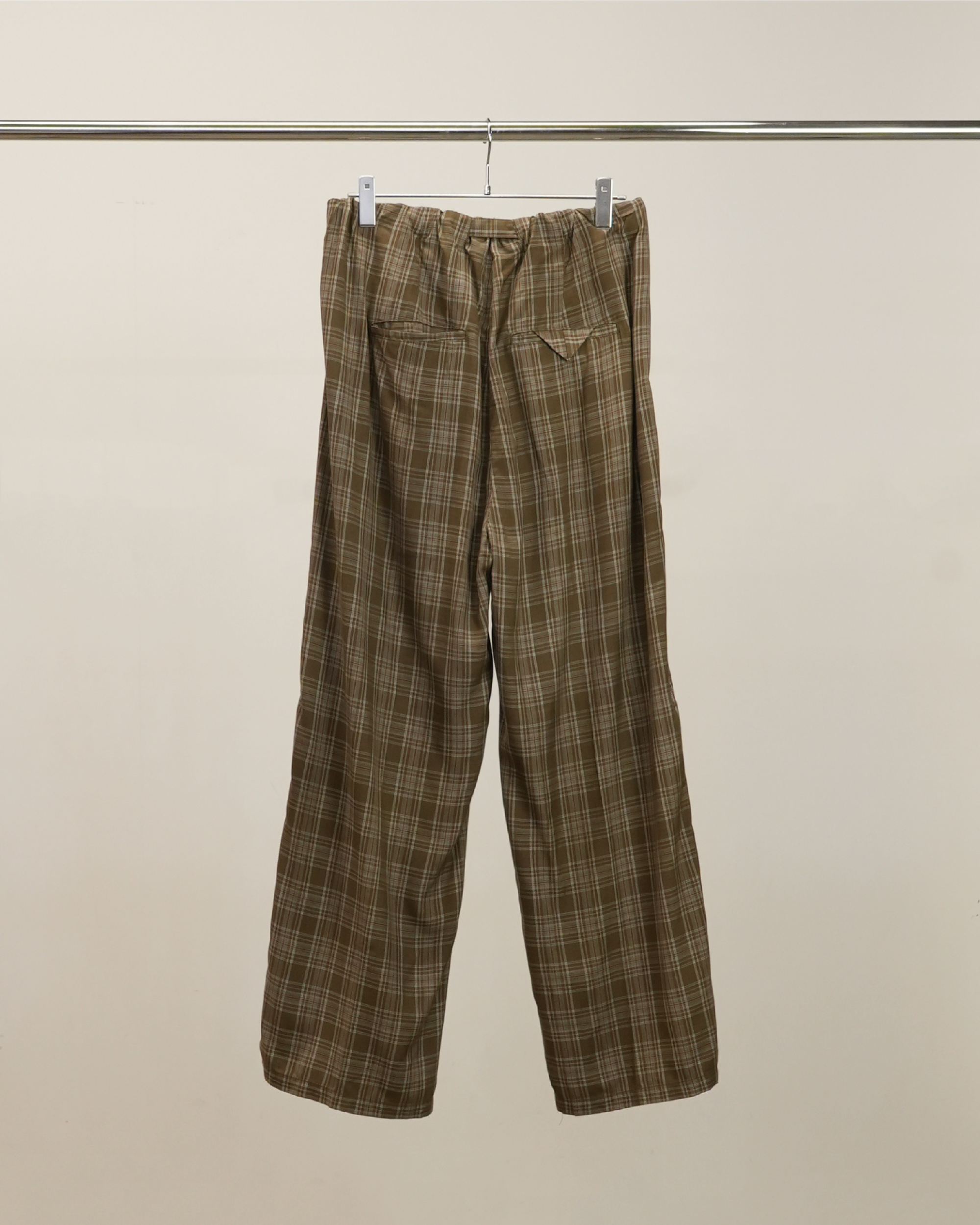 AGING CHECK BELT-LESS SLACKS(GREEN)