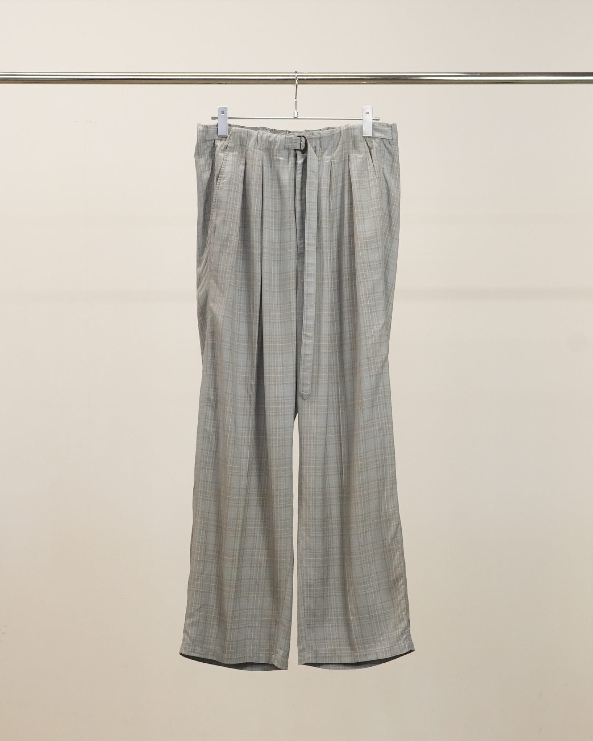 AGING CHECK BELT-LESS SLACKS(BLUE)