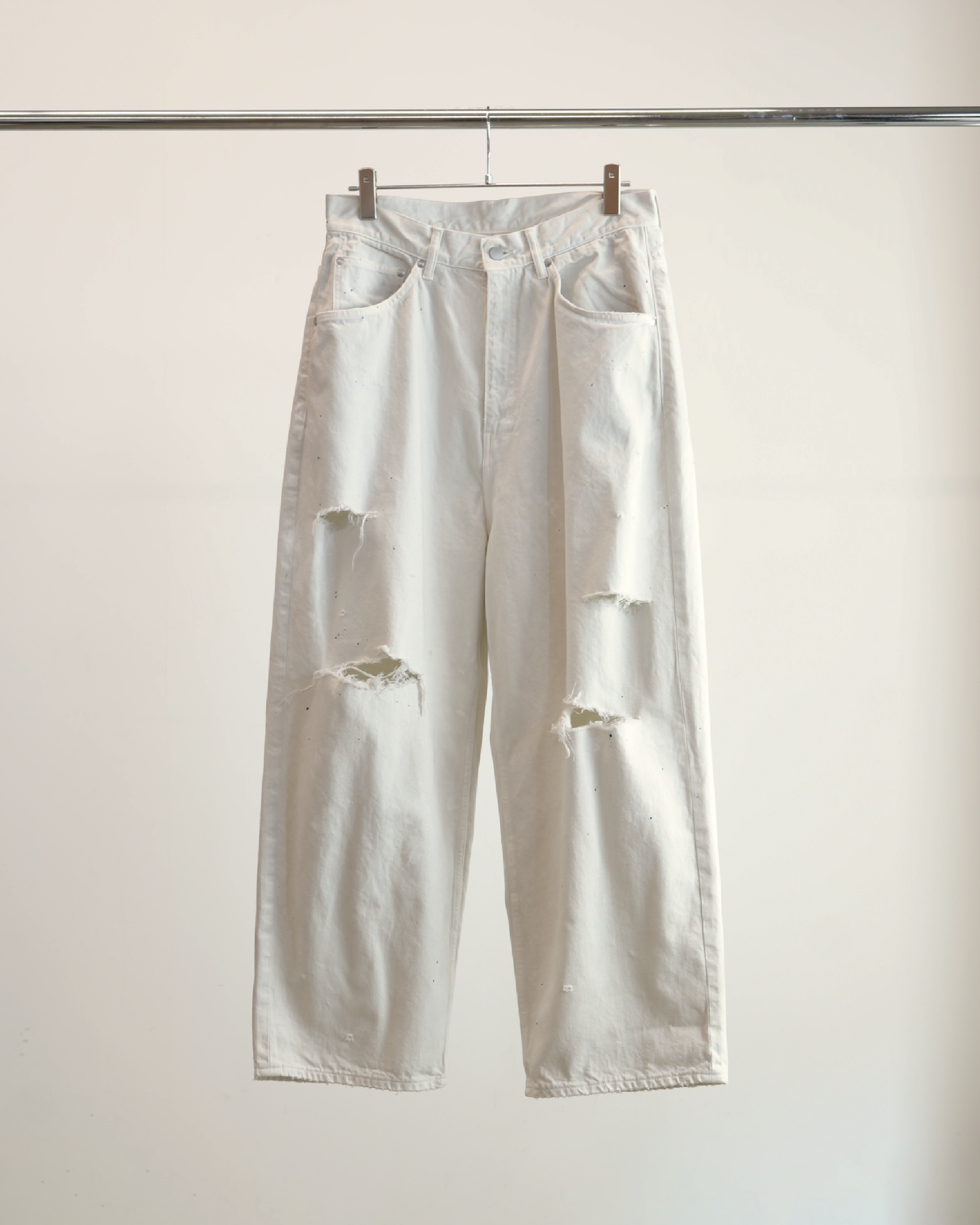 DAMAGE WIDE 5P DENIM PANTS(WHITE)