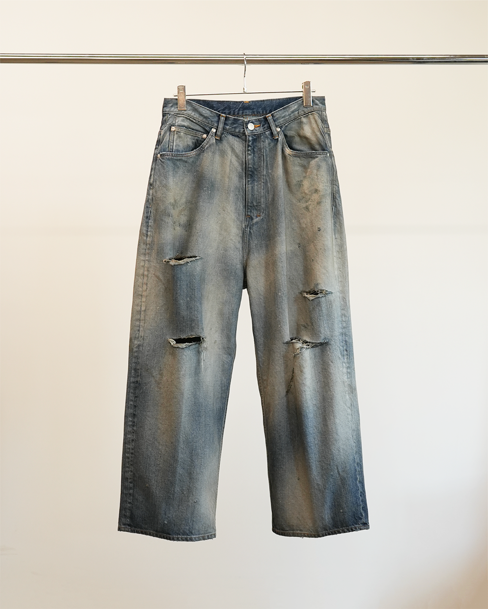 DAMAGE WIDE 5P DENIM PANTS(INDIGO)