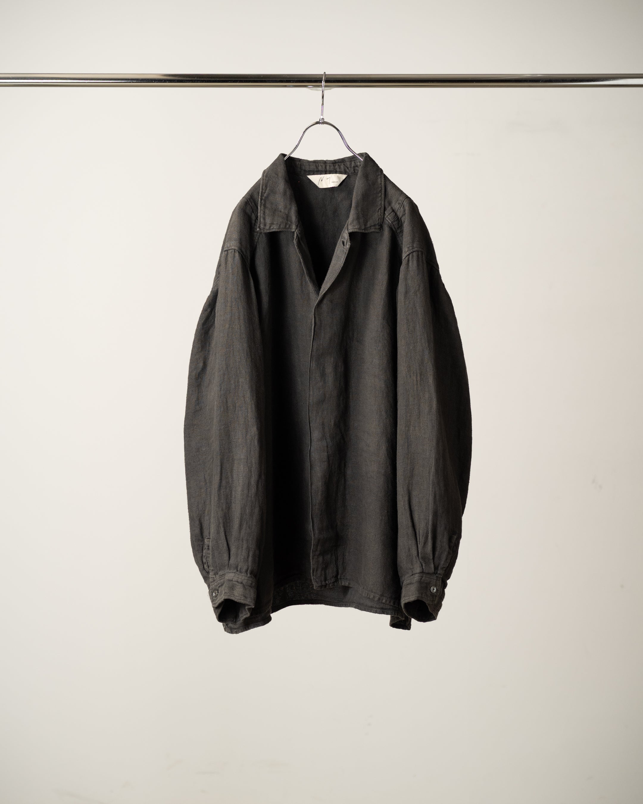 AGING LINEN CROSS-LINE SHIRT(BLACK)