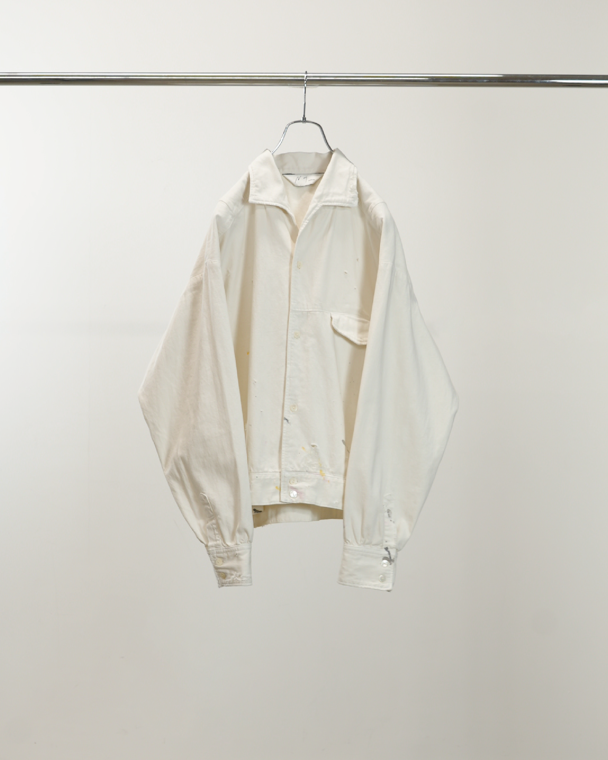 【ANCELLM/exclusive】PAINTED LIGHT OZ DENIM OPEN COLLAR SHIRT