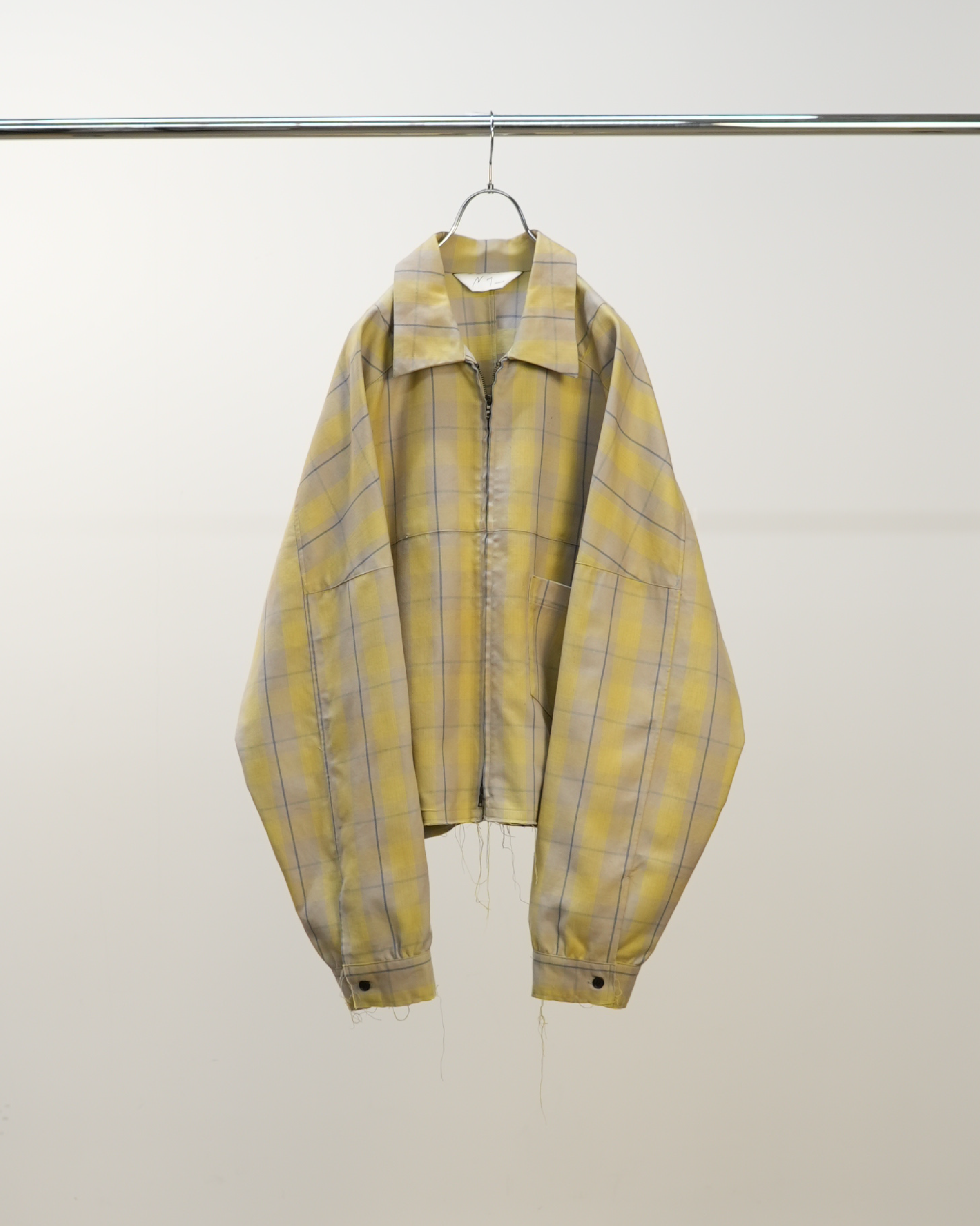 archive shell jacket チェック柄 黄色 短丈 ドローコード C/R CHECK SHORT ZIPUP SHIRT JACKET(YELLOW)