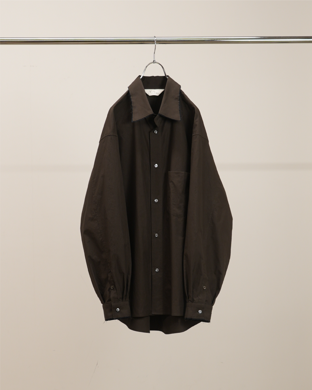HIGH-COUNT FRAYED OVER SHIRT(BROWN)