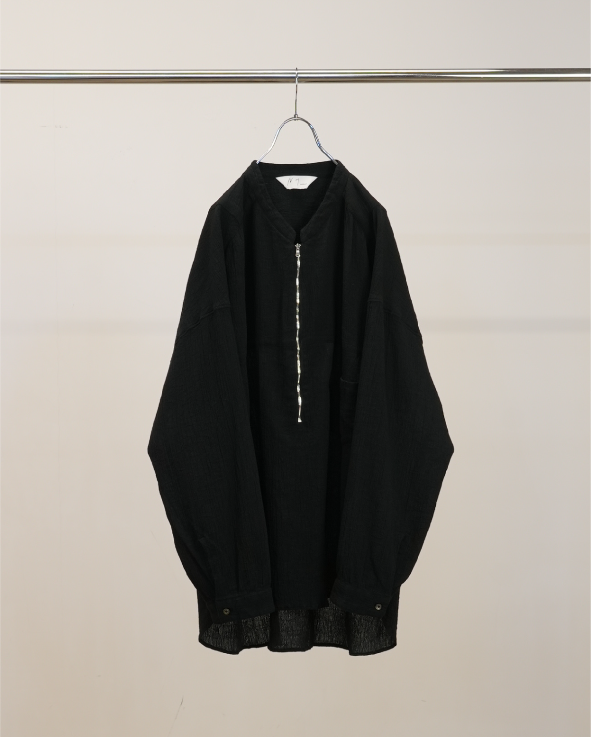 CREPE HALF ZIP SHIRT(BLACK)