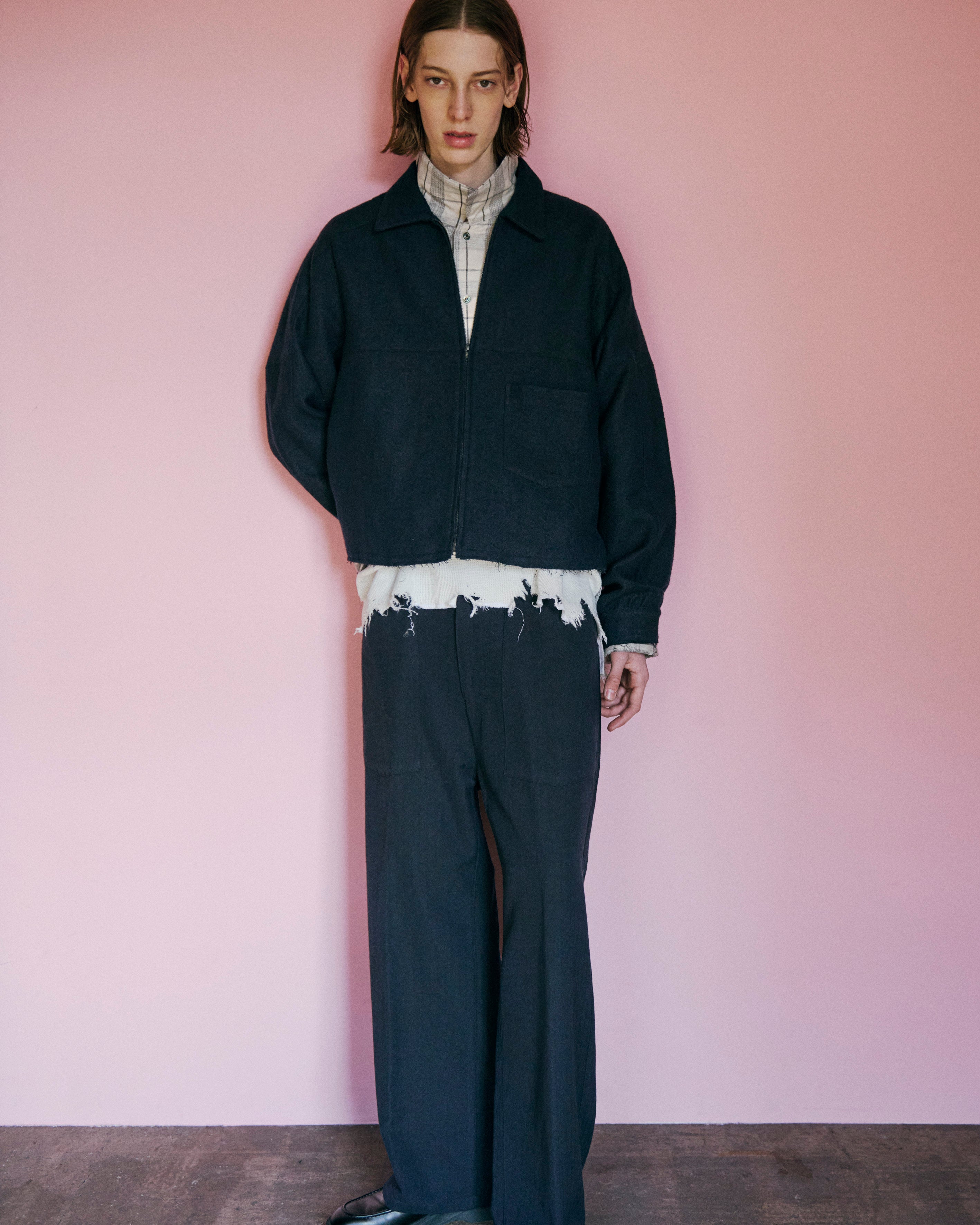 SHRINK WOOL SHORT ZIPUP SHIRT JACKET(BLACK)