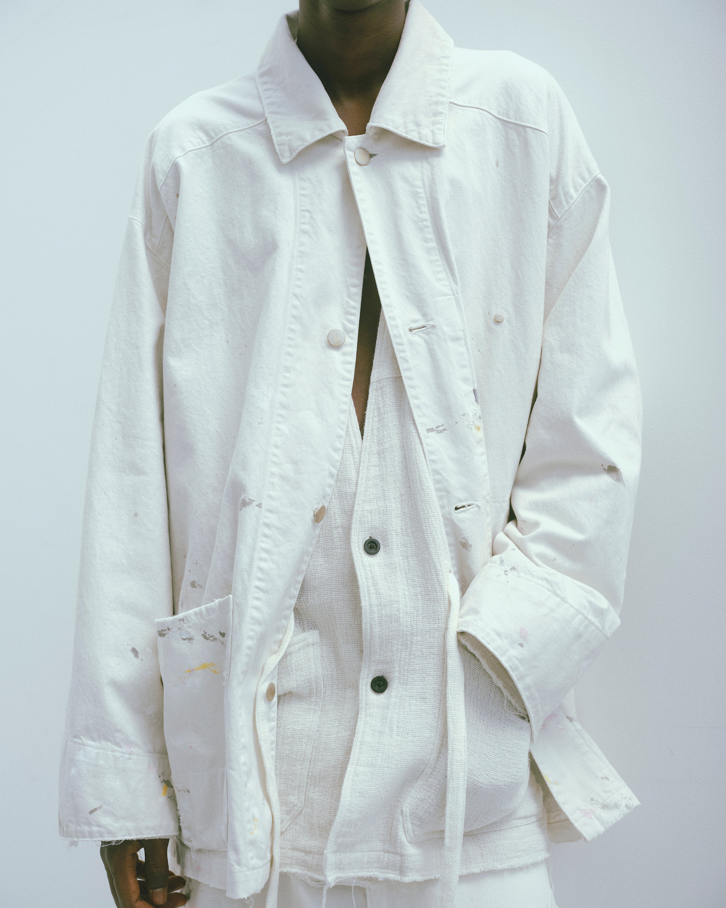 PANAMA COLLAR LESS SHIRT JACKET(OFF WHITE)
