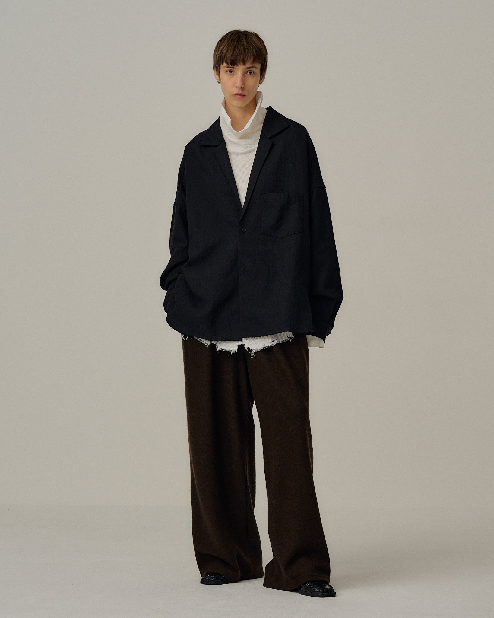 WASH WOOL TAILORED SHIRT(CHARCOAL)