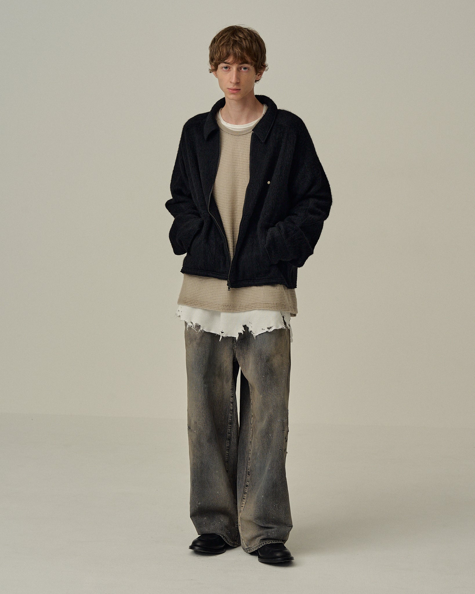 DENIM WIDE SLACKS(BLACK)