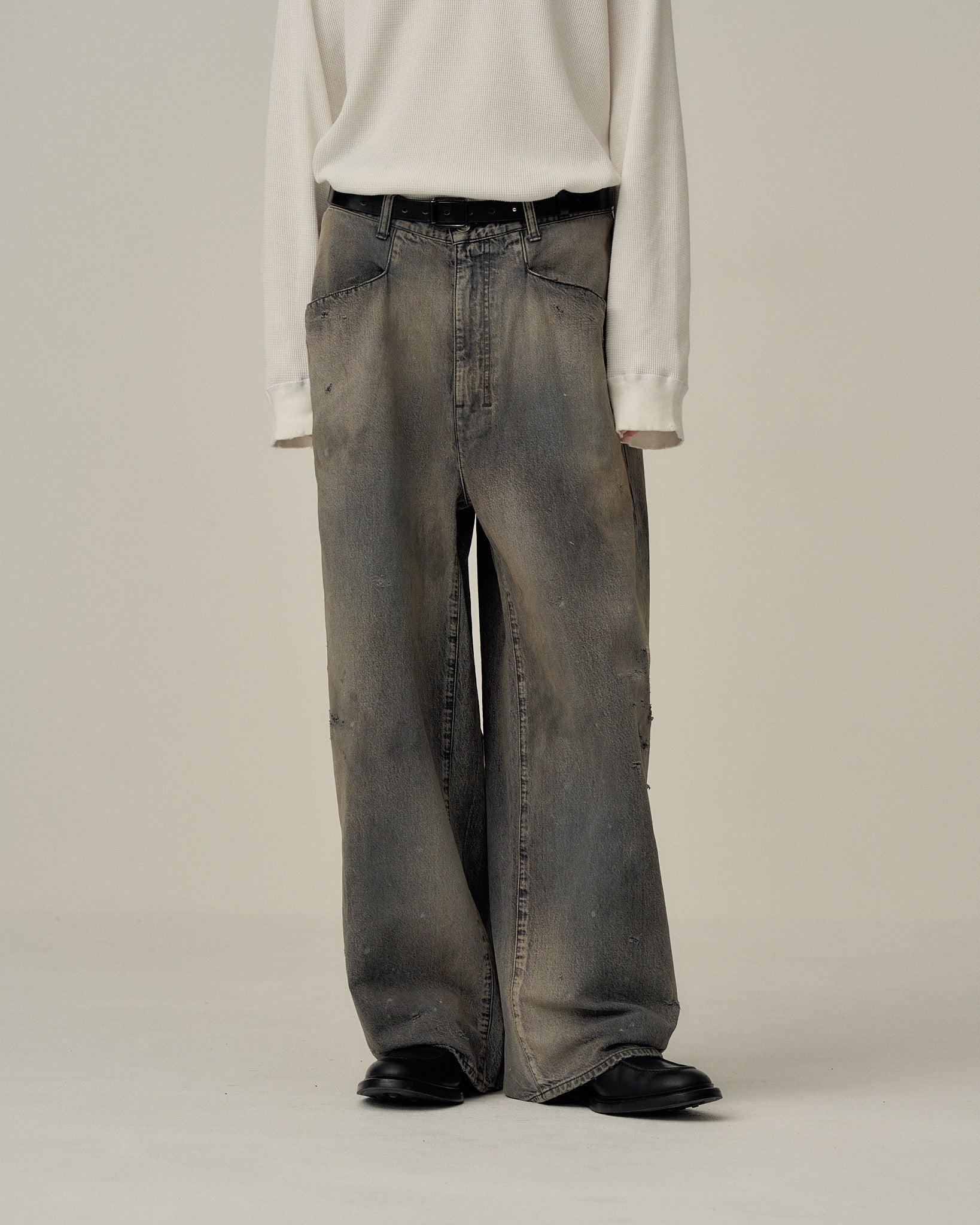 DENIM WIDE SLACKS(BLACK)
