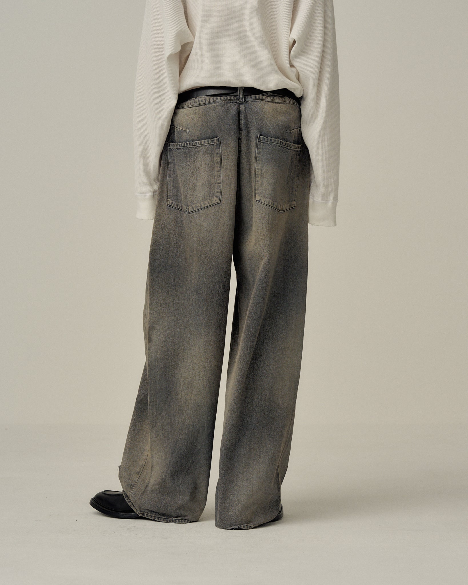 DENIM WIDE SLACKS(BLACK)