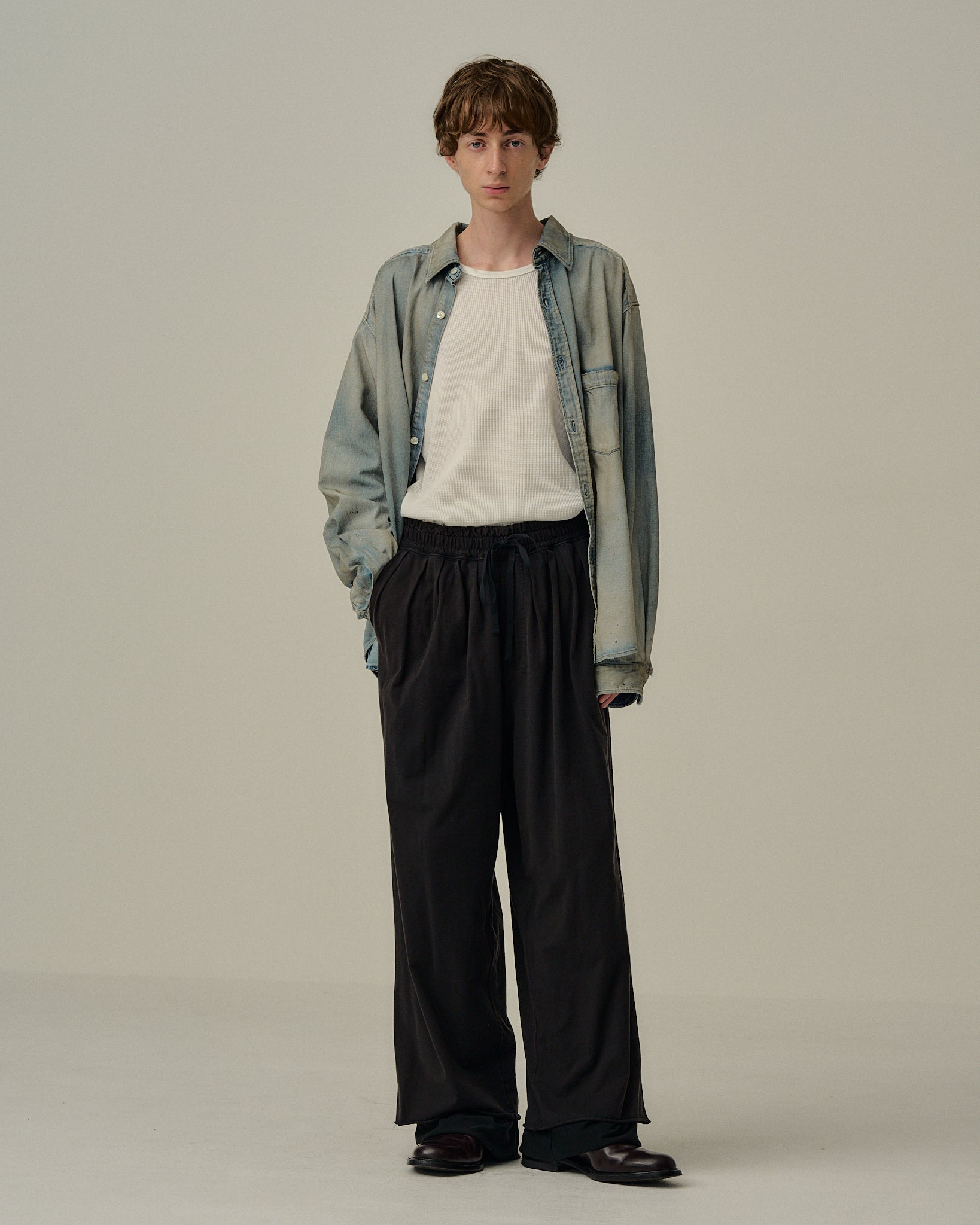 DRAPE WIDE EASY CUT SLACKS(BLACK)