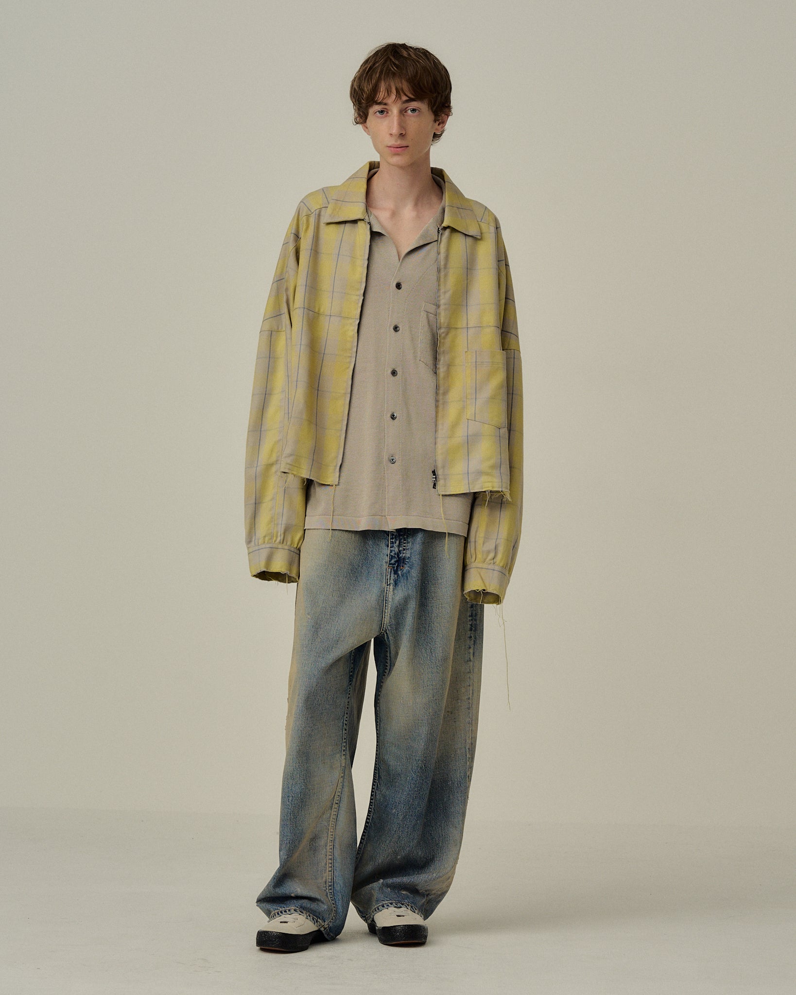 C/R CHECK SHORT ZIPUP SHIRT JACKET(YELLOW)