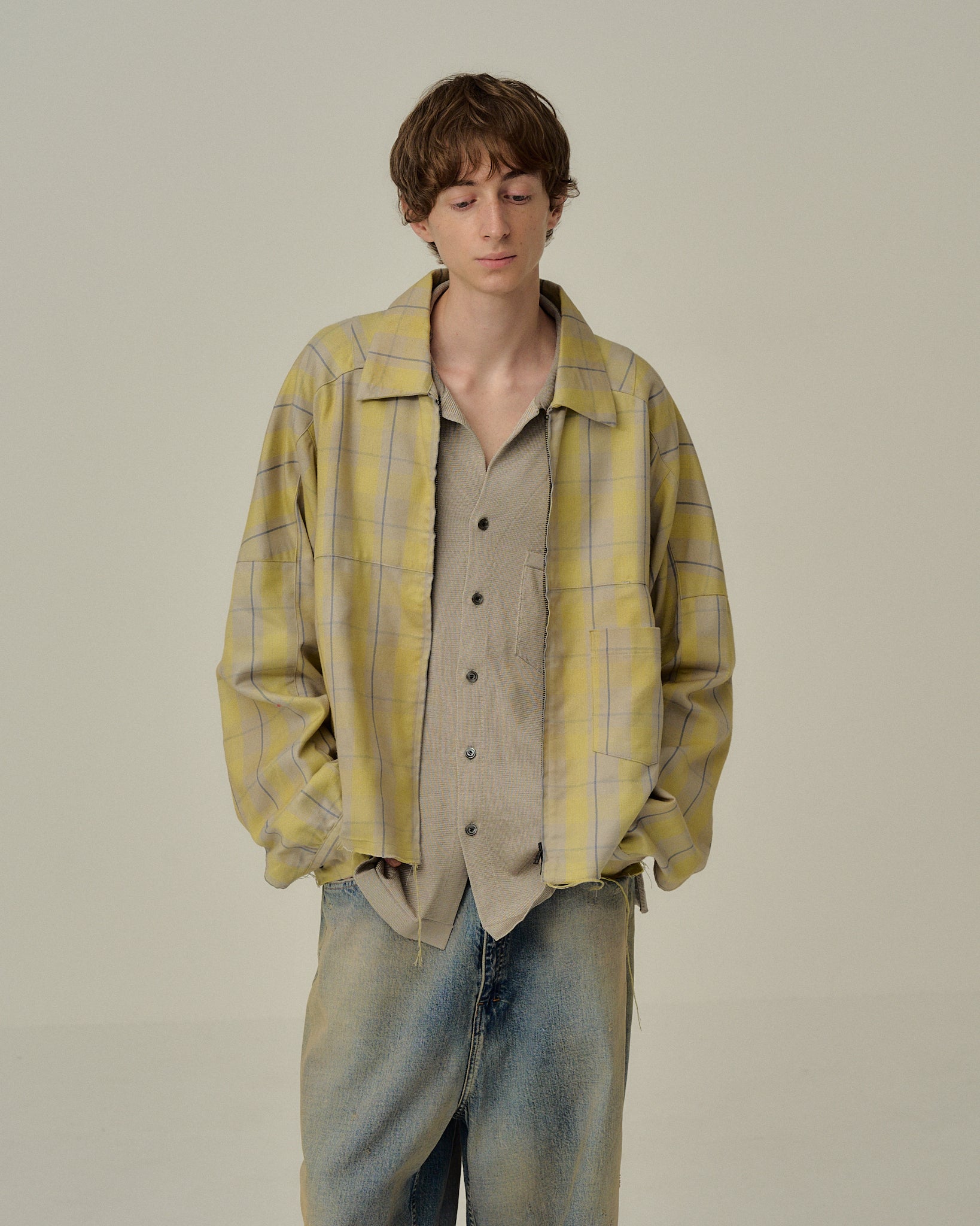 C/R CHECK SHORT ZIPUP SHIRT JACKET(YELLOW)