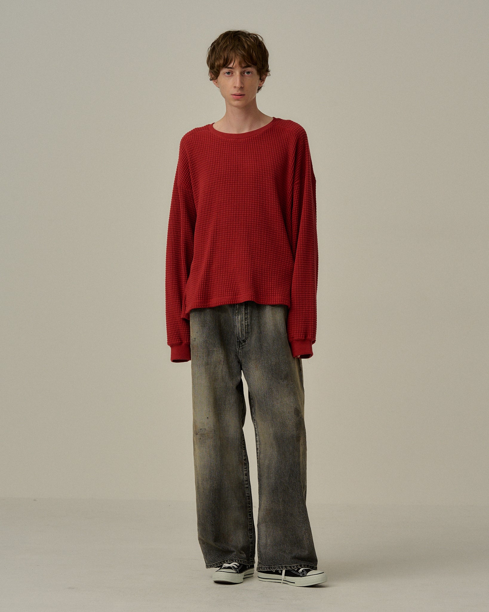 HEAVY WAFFLE OVER LS(RED)