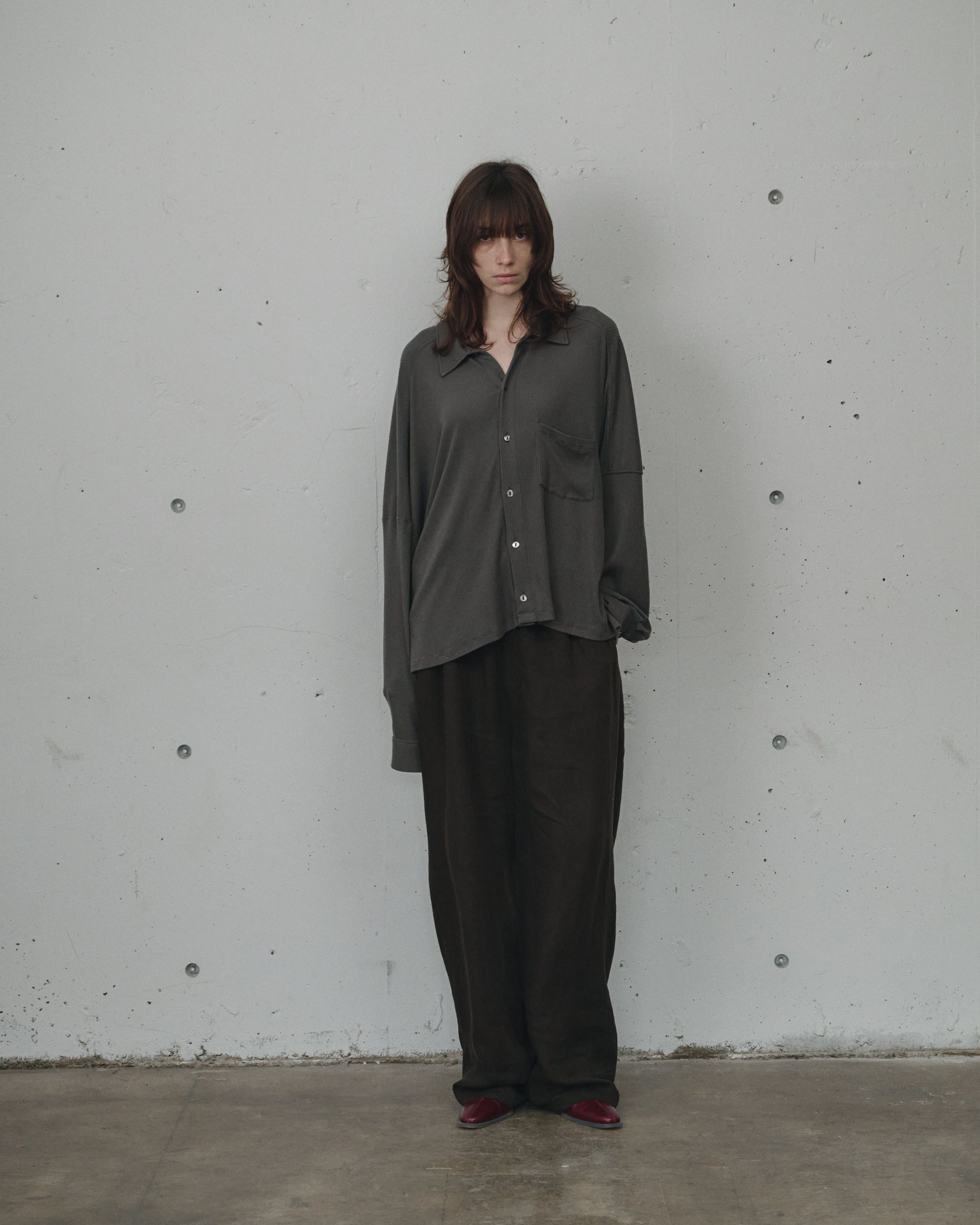 100/S LINEN TUCK SLACKS(BROWN)
