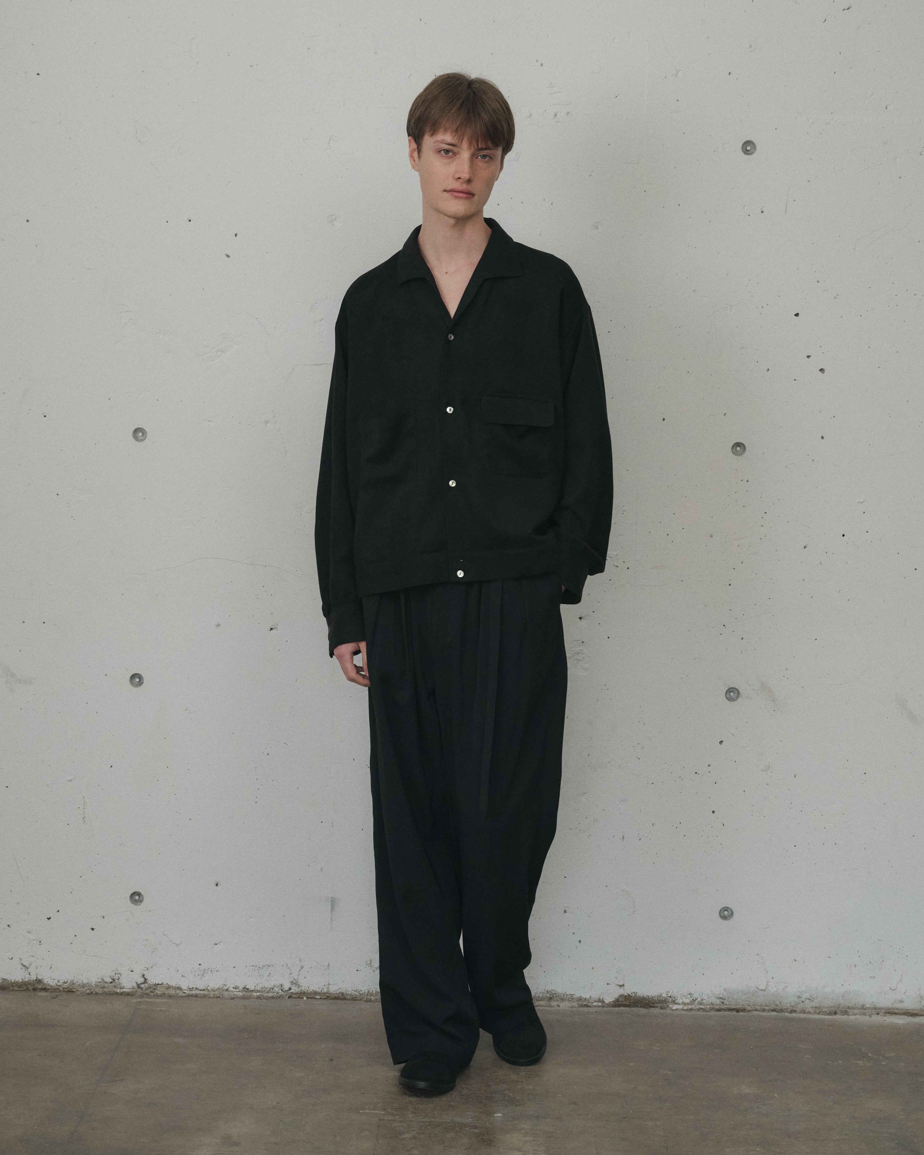 VEGAN SUEDE OPEN COLLAR SHIRT(BLACK)