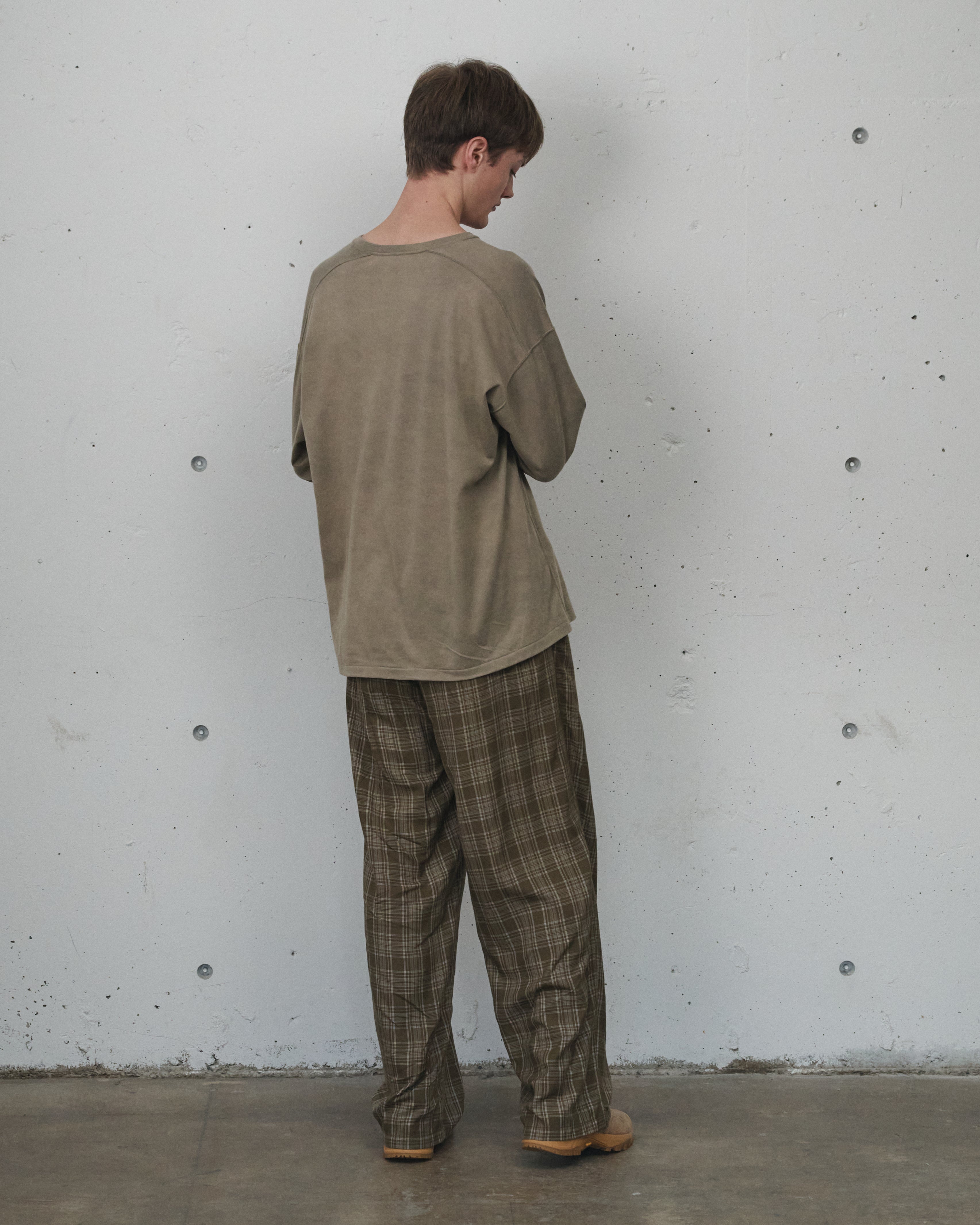 AGING CHECK BELT-LESS SLACKS(GREEN)