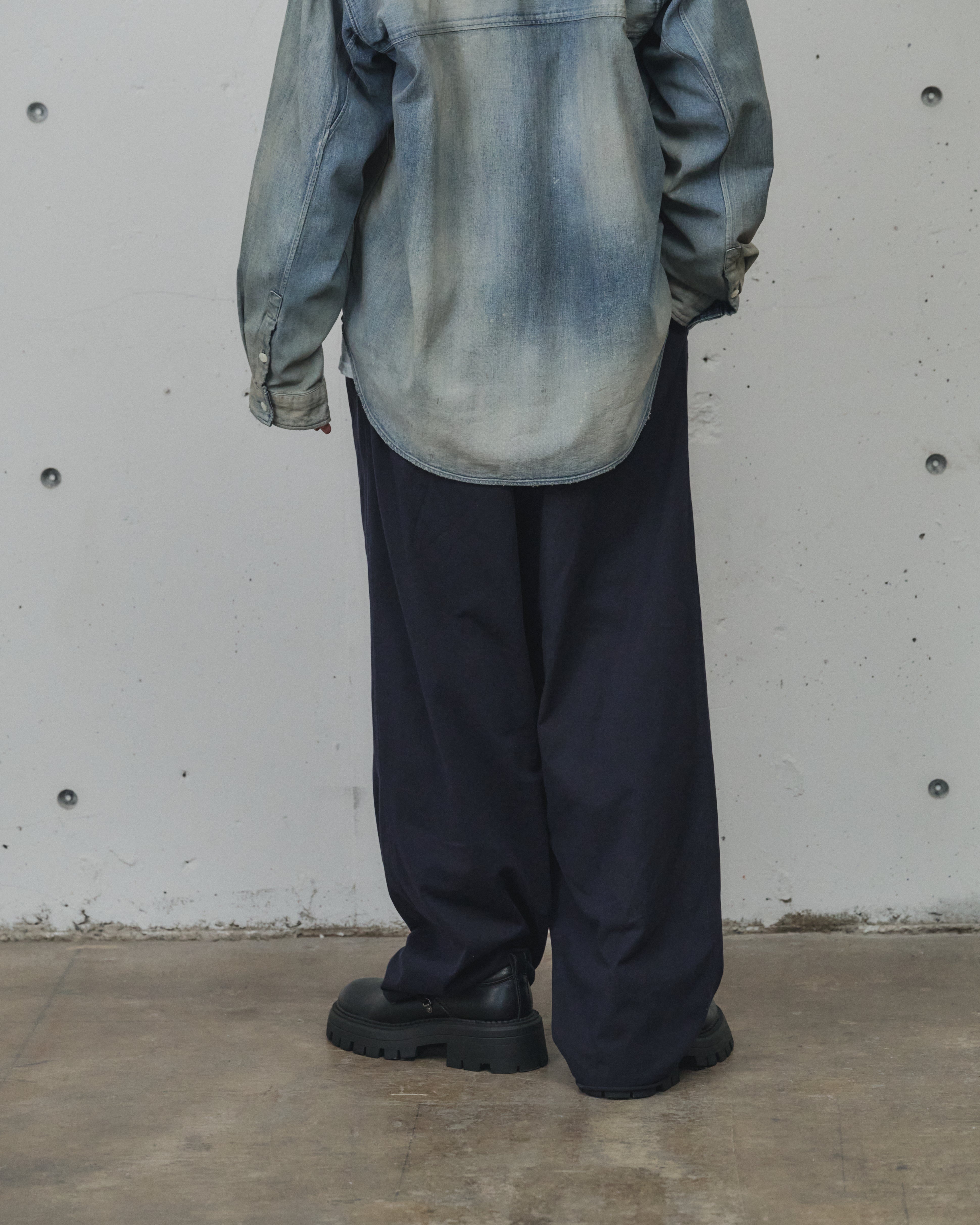 DRAPE WIDE EASY CUT SLACKS(NAVY)