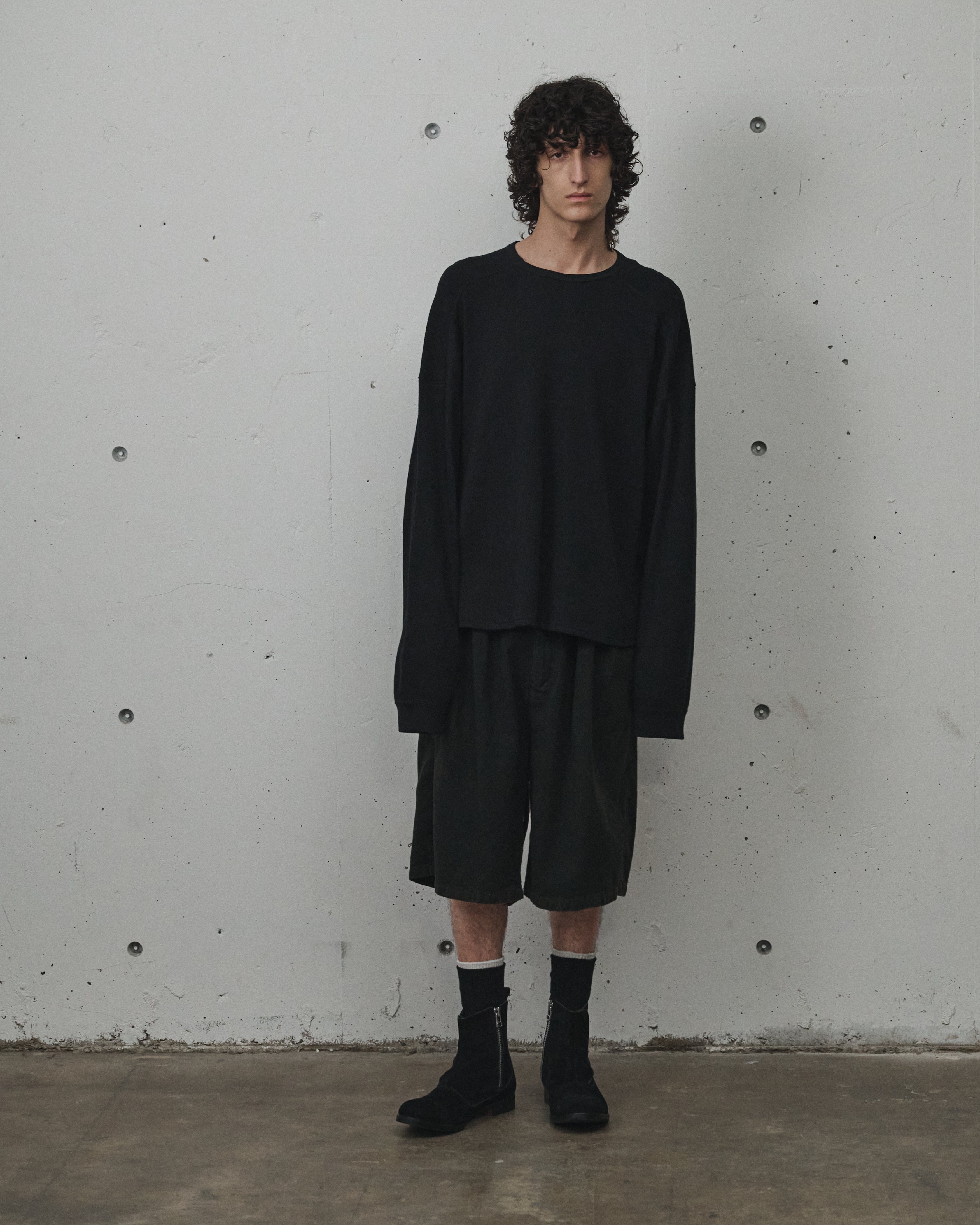 WAFFLE CREW NECK LS(BLACK)