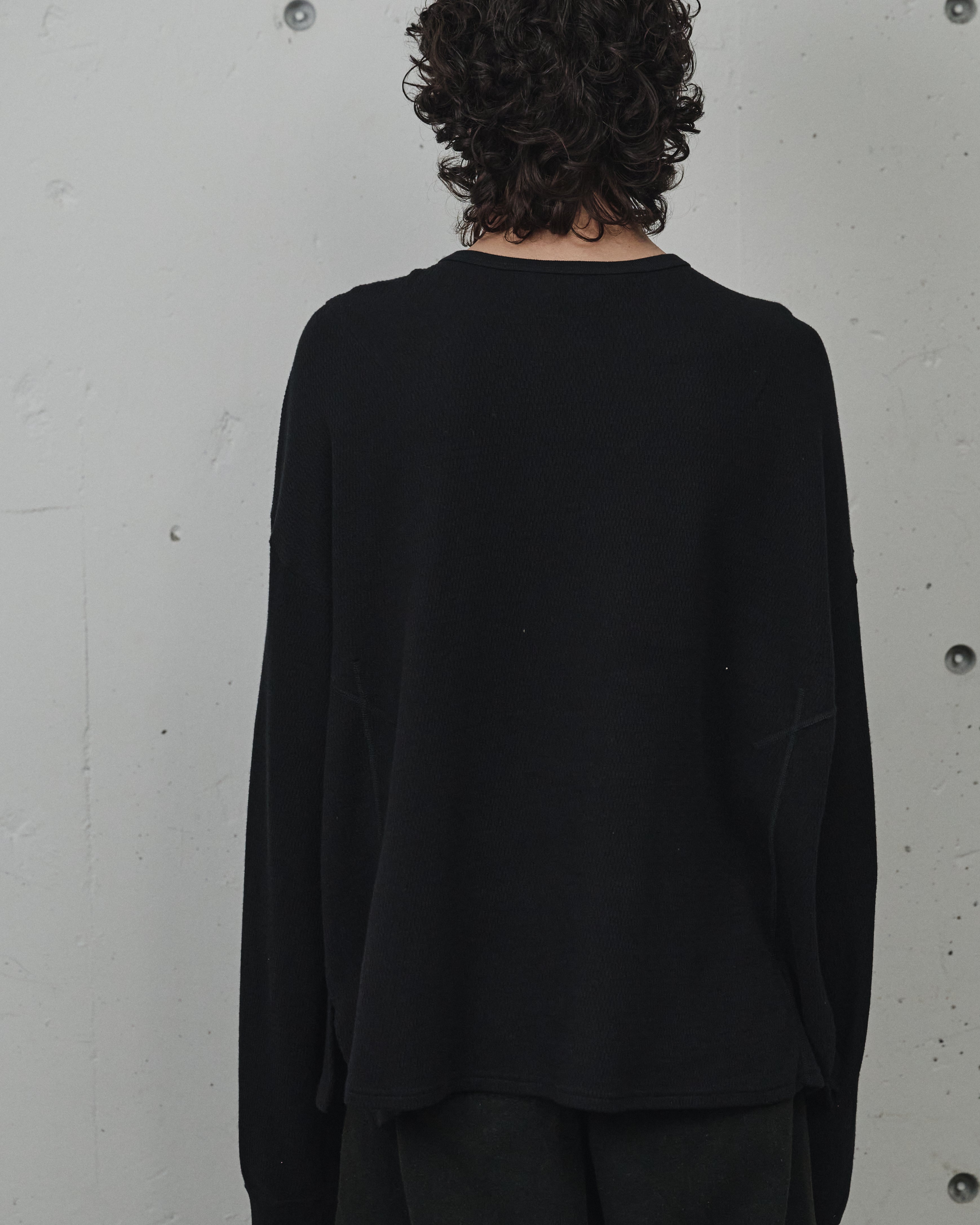 WAFFLE CREW NECK LS(BLACK)