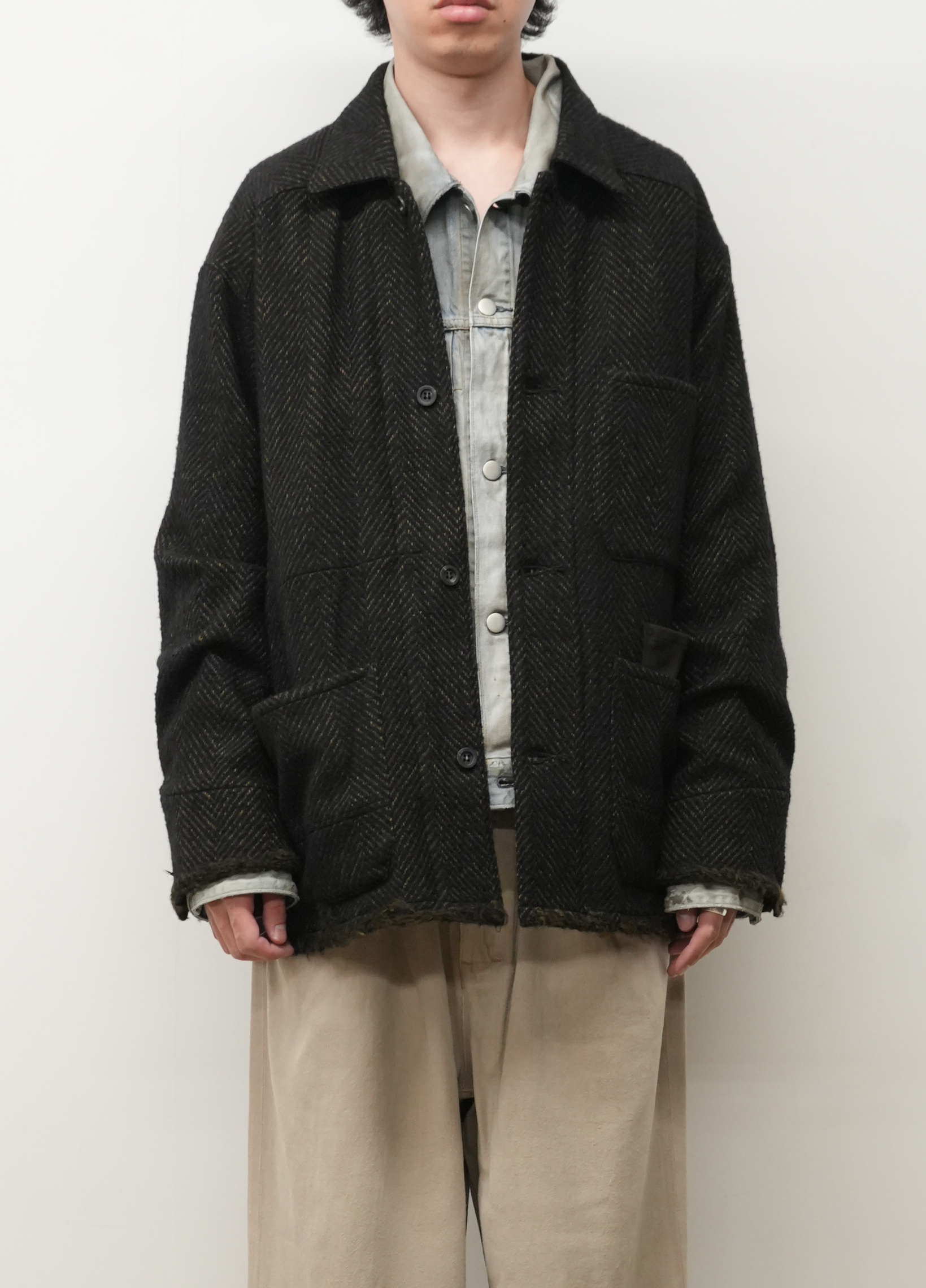 DAMAGE WOOL HERRINGBONE COVER ALL(BROWN×BLACK)