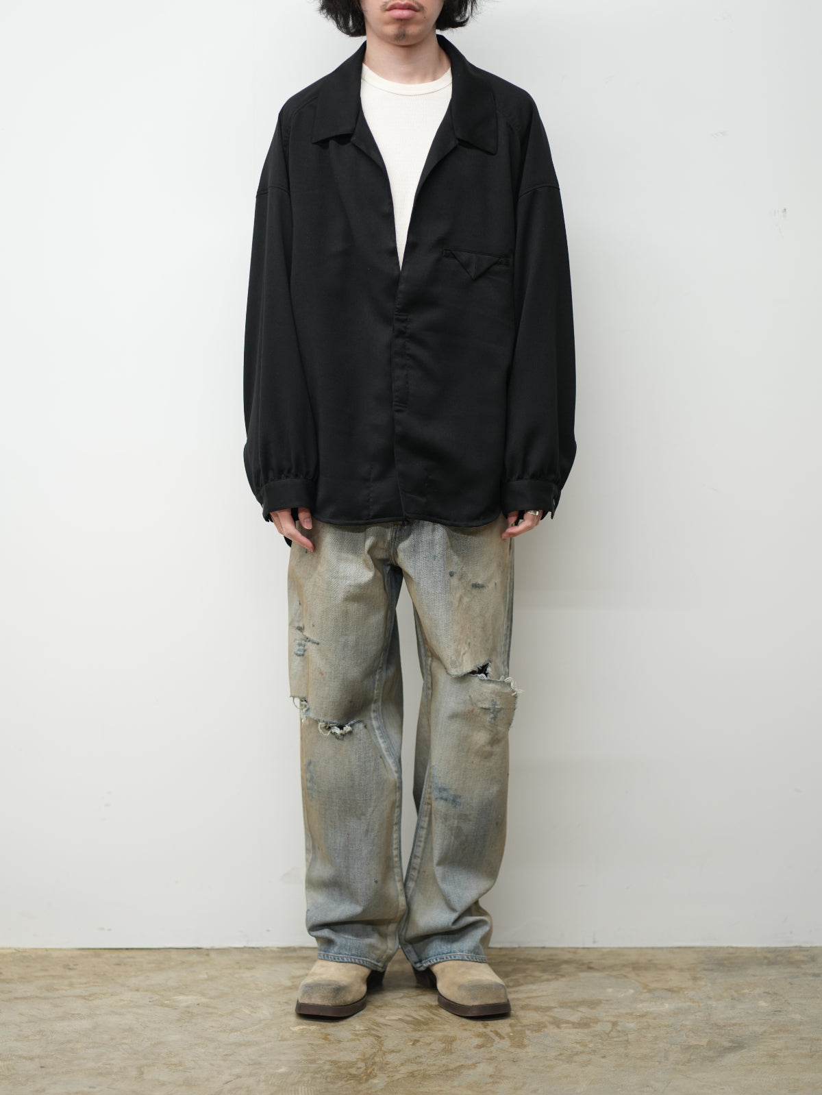 VEGAN SUEDE LONG SHIRT(BLACK)