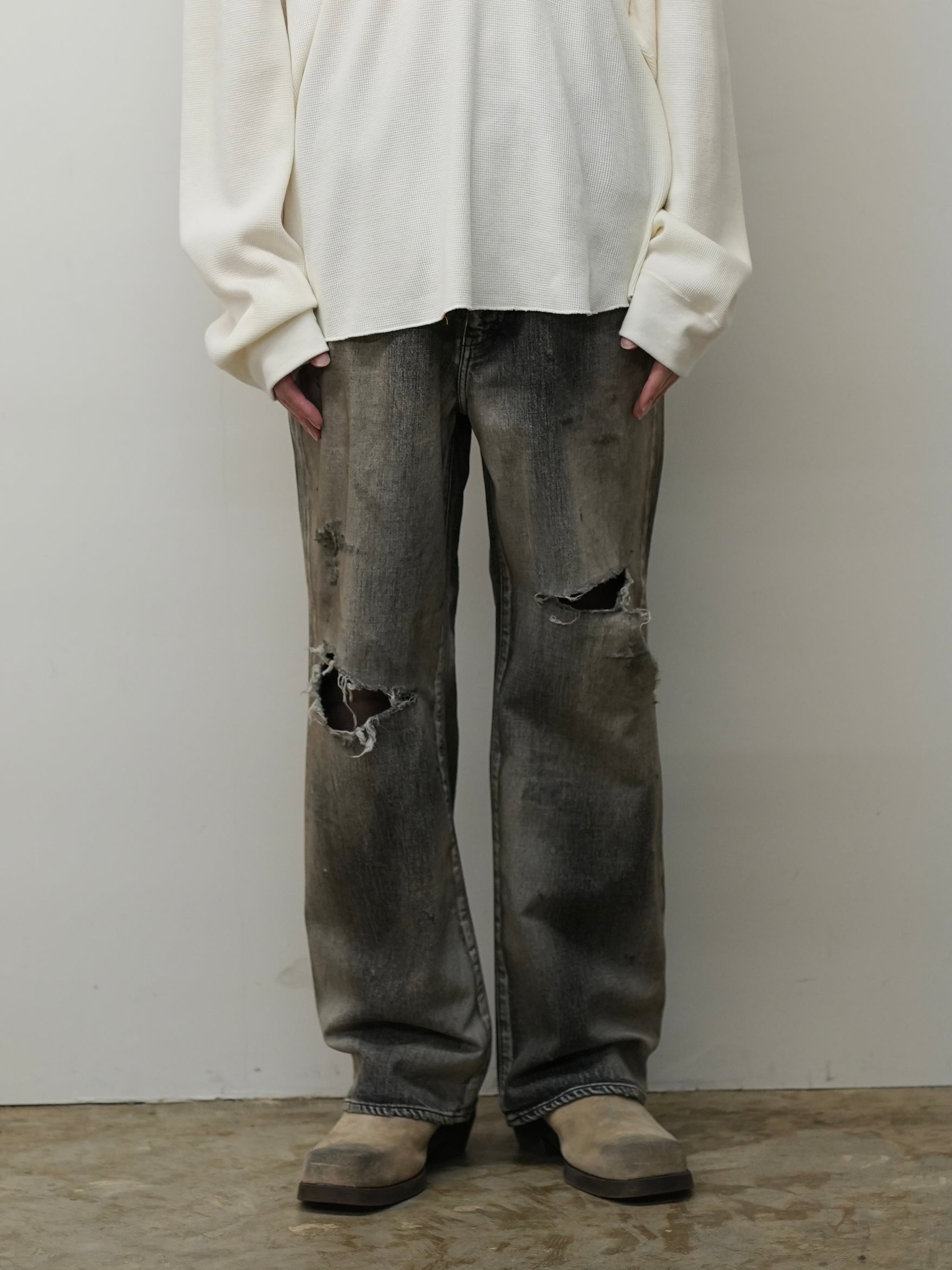 CRASH MIDDLE STRAIGHT 5P DENIM PANTS(BLACK)