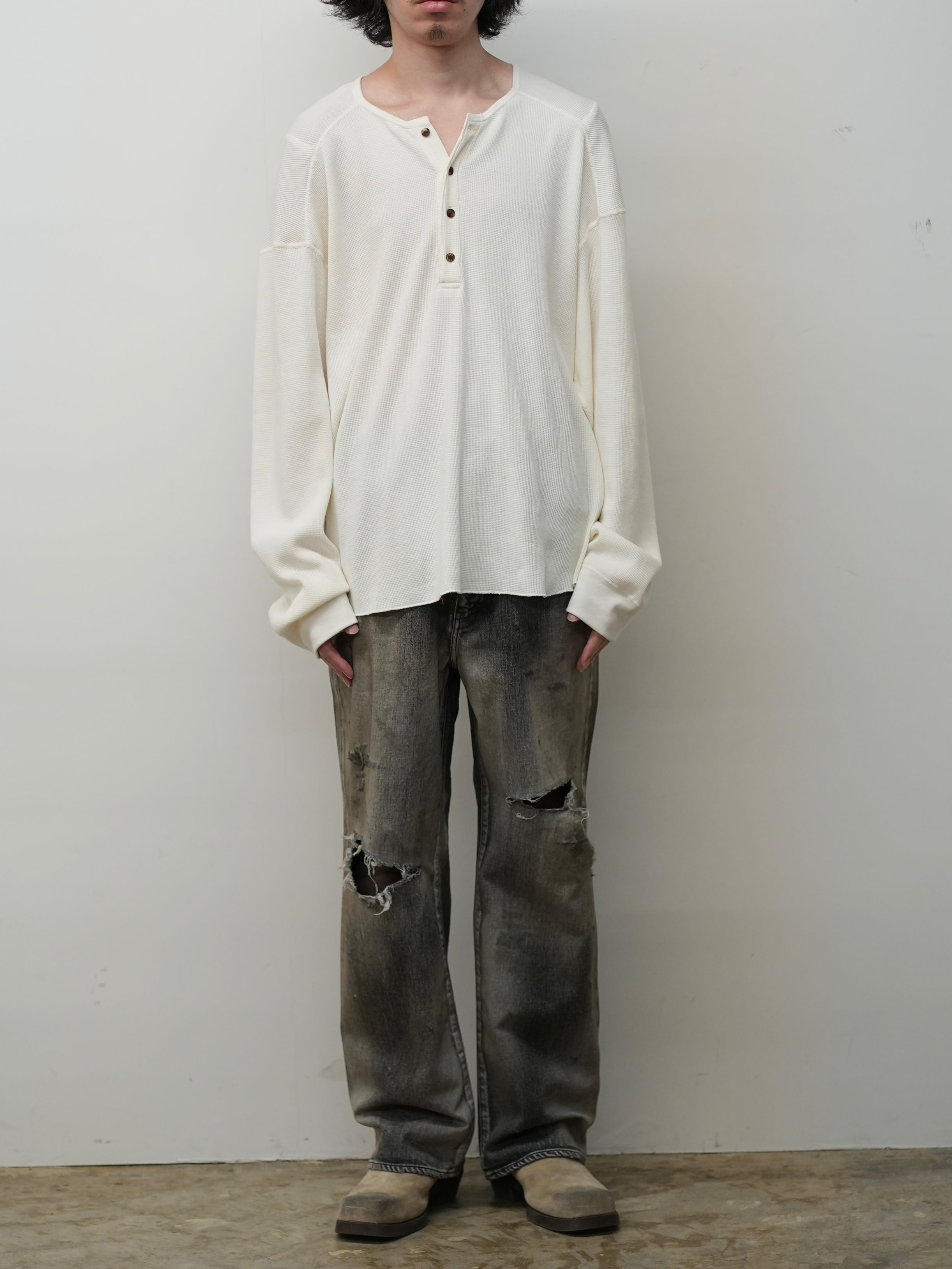 CRASH MIDDLE STRAIGHT 5P DENIM PANTS(BLACK)