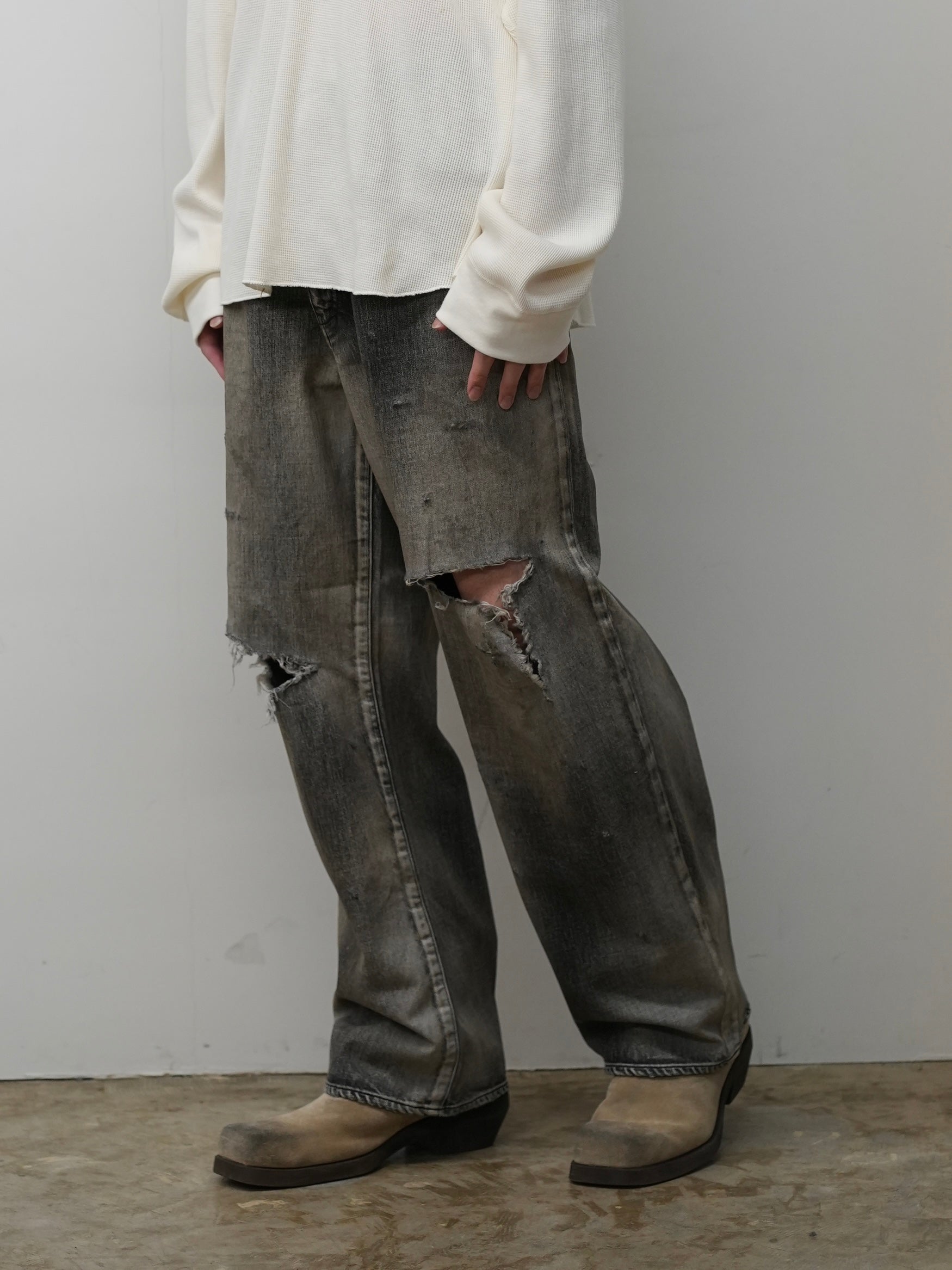 CRASH MIDDLE STRAIGHT 5P DENIM PANTS(BLACK)