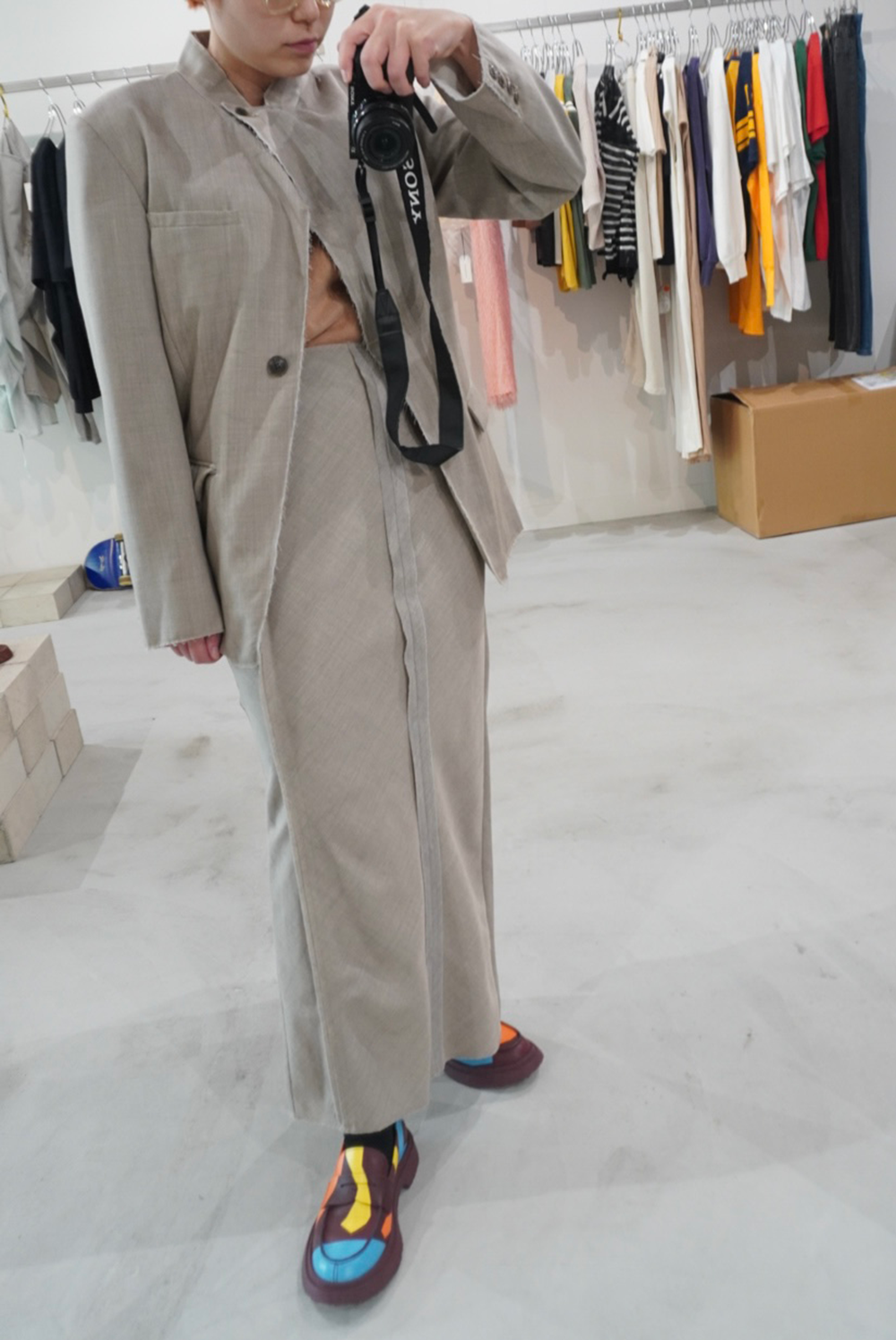Wool Twill Unhemmed Long Skirt(Gray Beige)