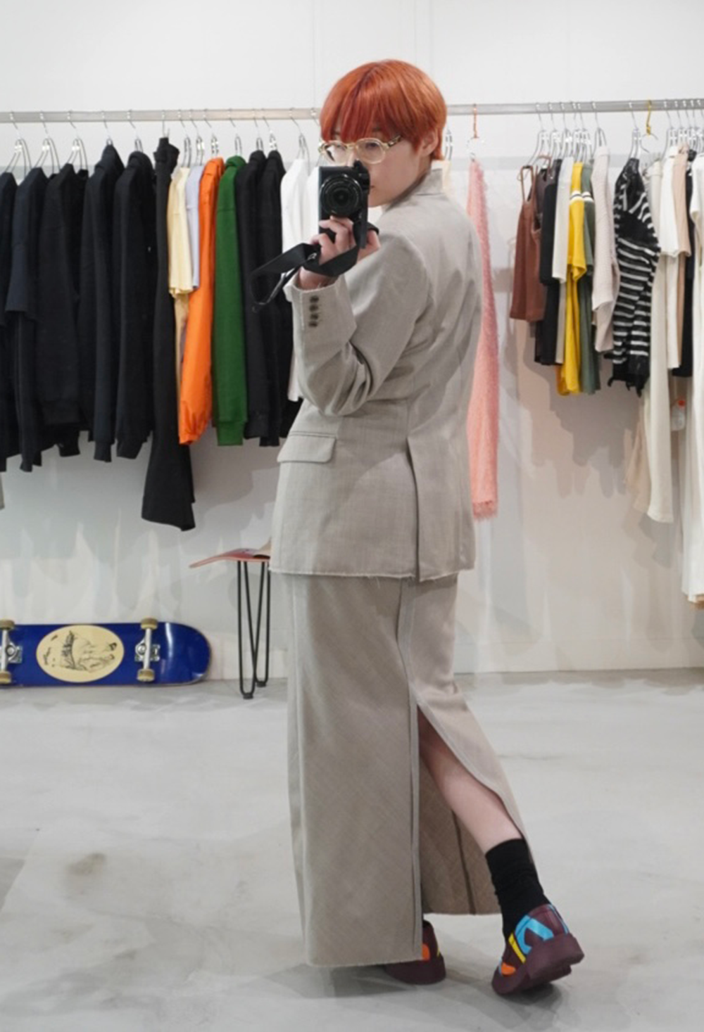 Wool Twill Unhemmed Long Skirt(Gray Beige)