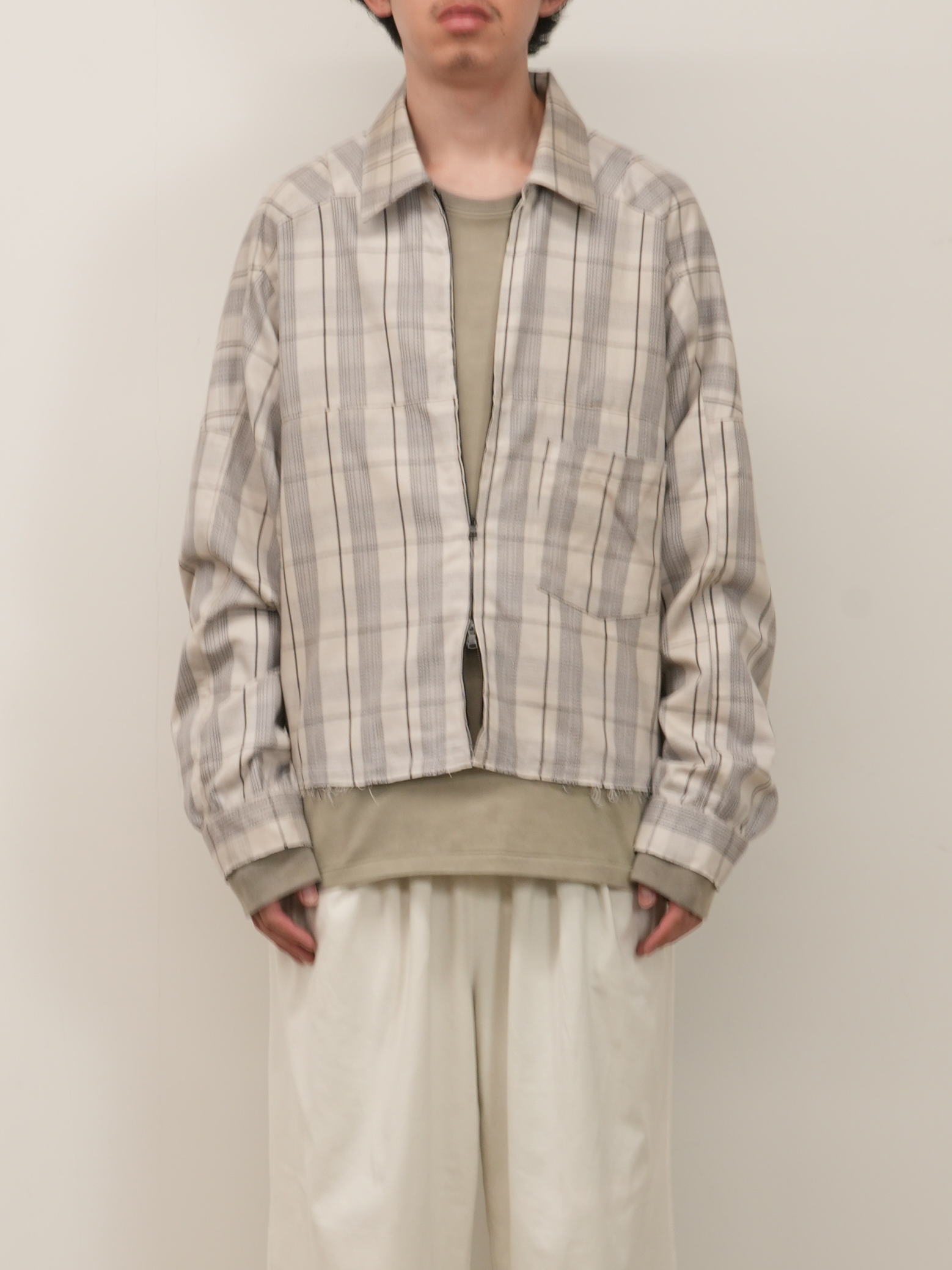 C/R CHECK SHORT ZIPUP SHIRT JACKET(GRAY)