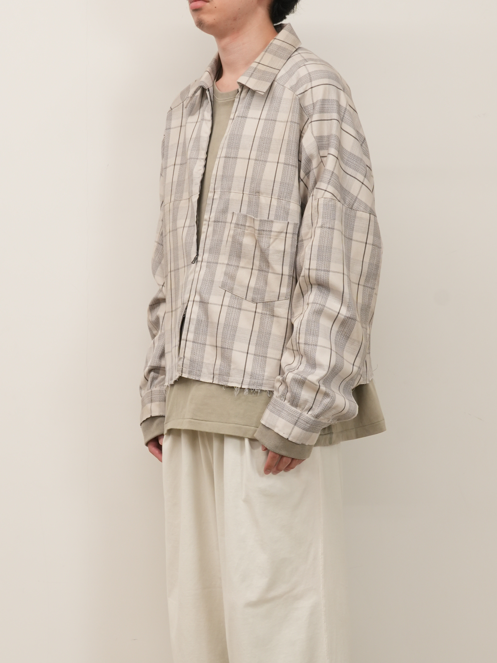 C/R CHECK SHORT ZIPUP SHIRT JACKET(GRAY)